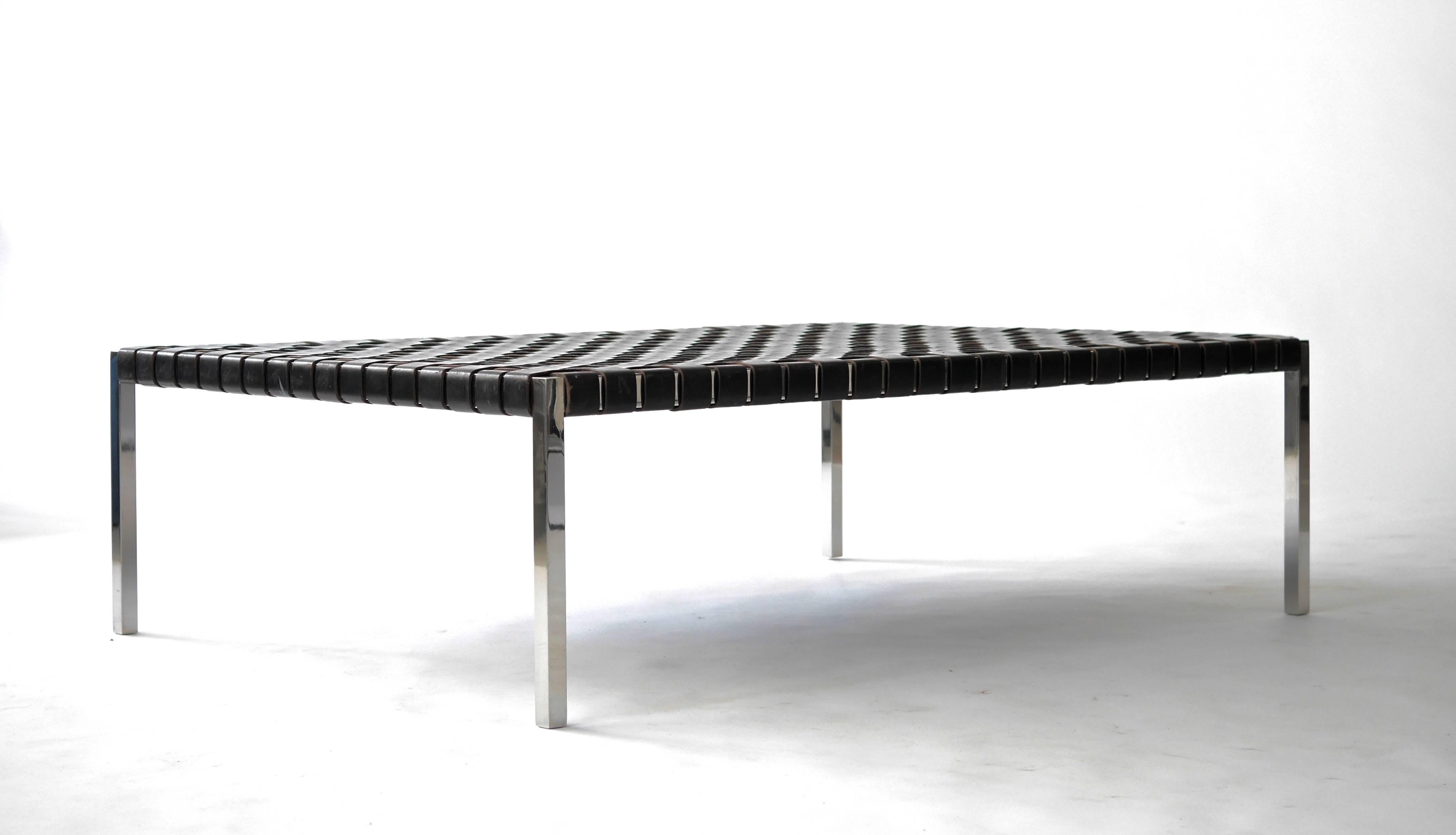 Mid-20th Century In the Style of Katavolos, Littel & Kelly Stainless Steel & Leather Bench