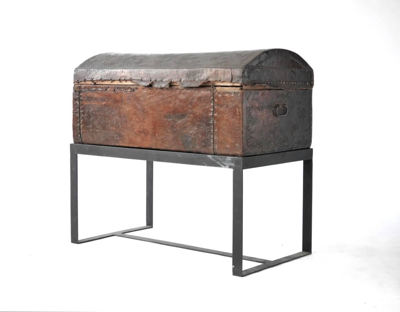 Wood Spanish Colonial Leather Trunk For Sale