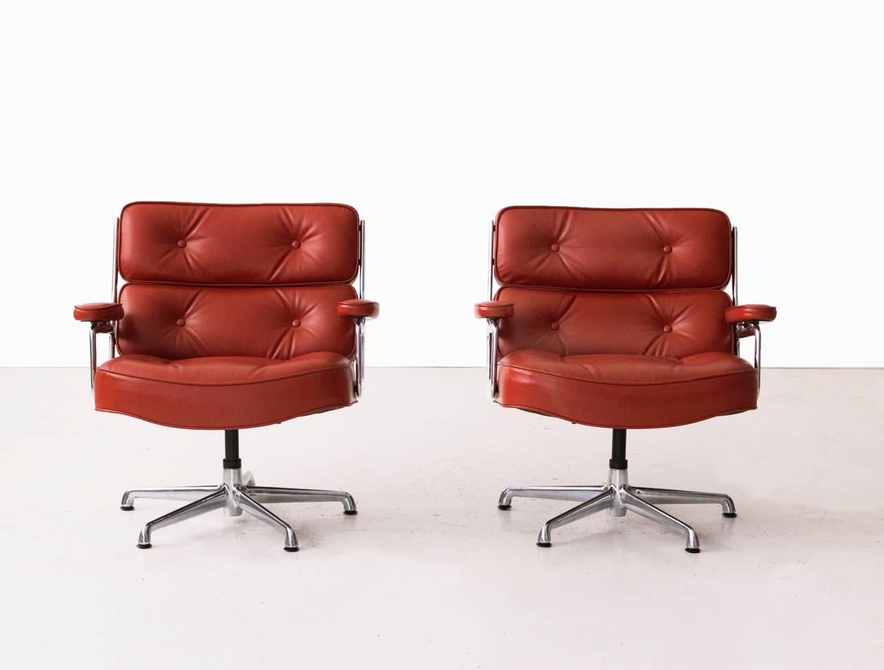 American Charles Eames Time Life Leather Lounge Chairs For Sale