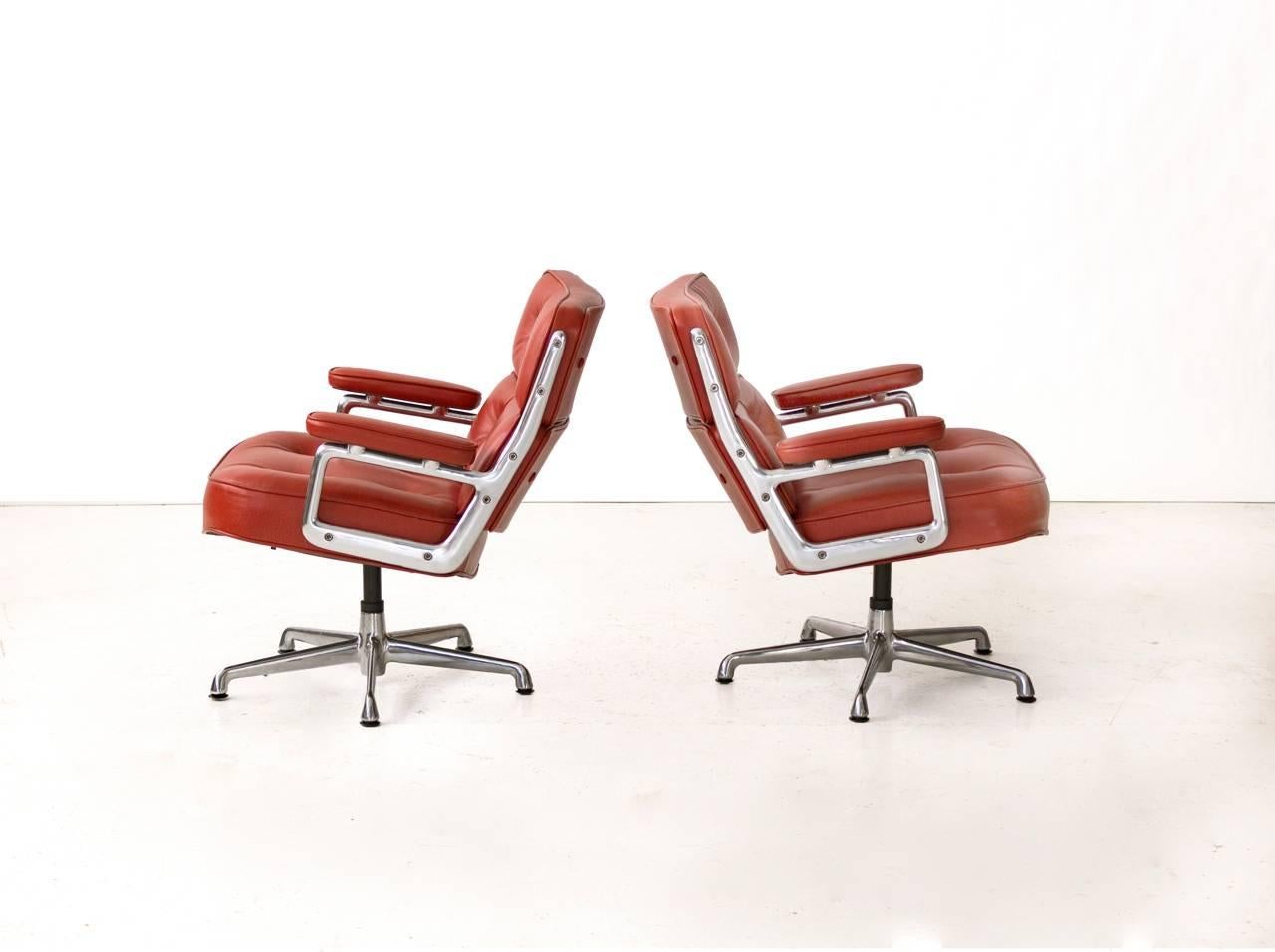Steel Charles Eames Time Life Leather Lounge Chairs For Sale