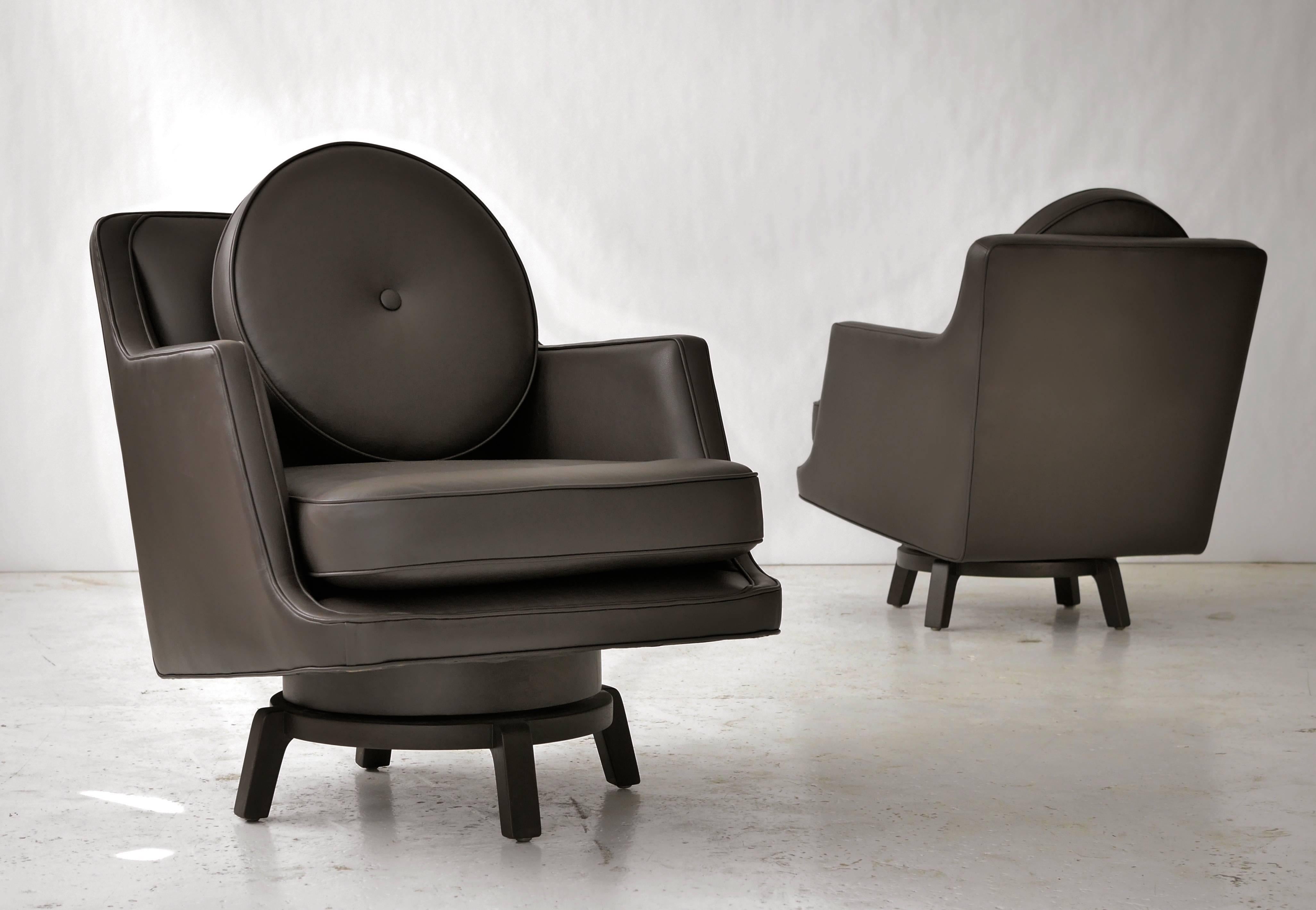 Pair of Edward Wormley Leather Armchairs for Dunbar 5