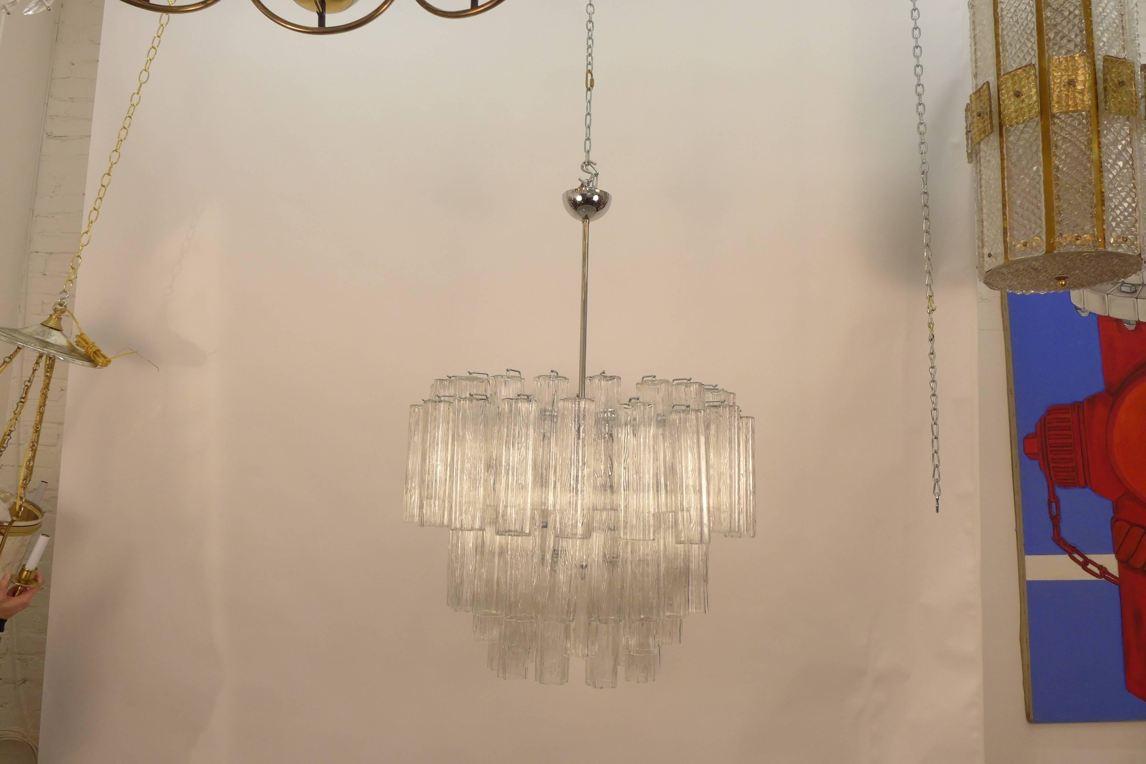 Large Italian Mid-Century Venini Tronchi Chandelier In Good Condition In Tarrytown, NY