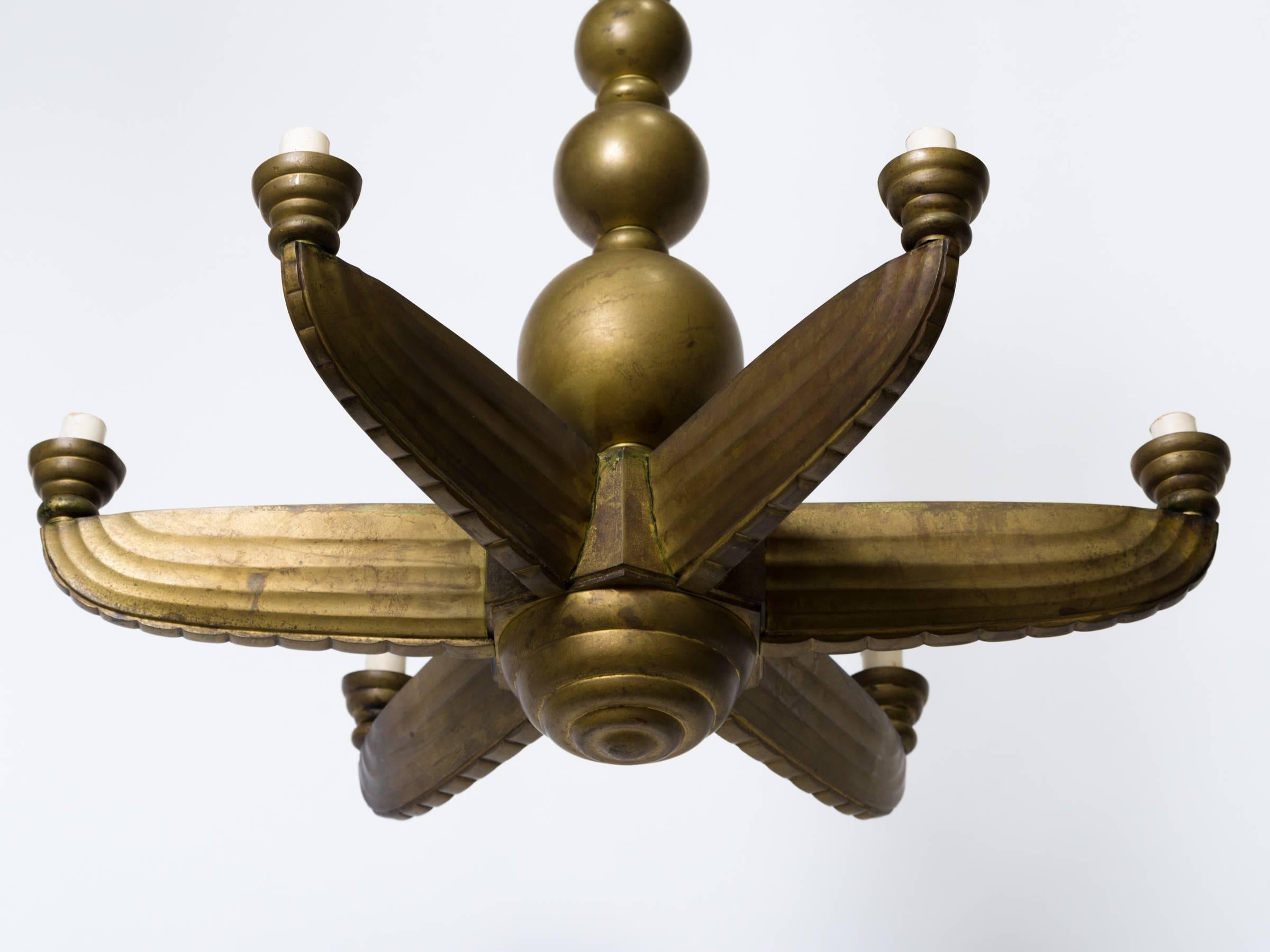 French Deco Bronze Chandelier 3