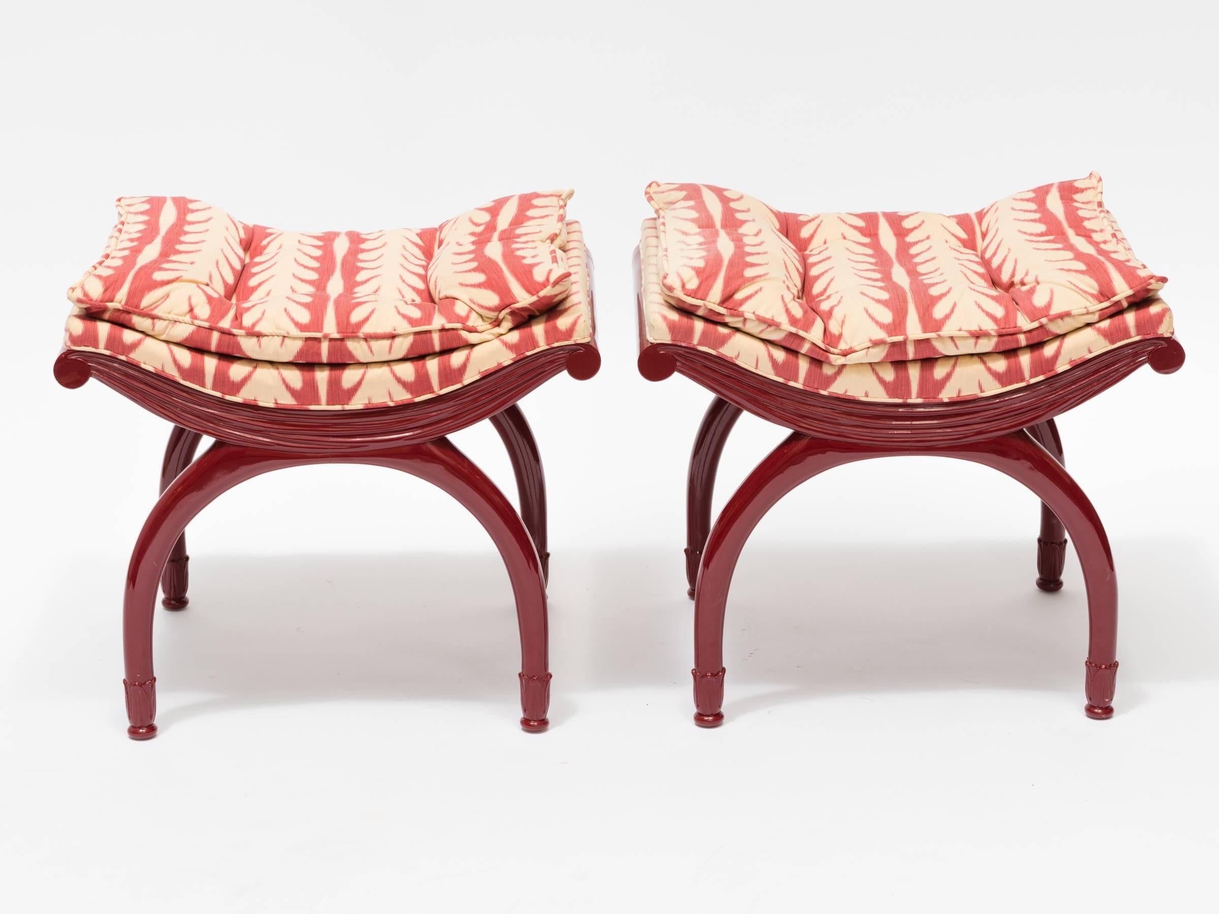 Mid-20th Century Pair Of Red 1940s Lacquered Benches