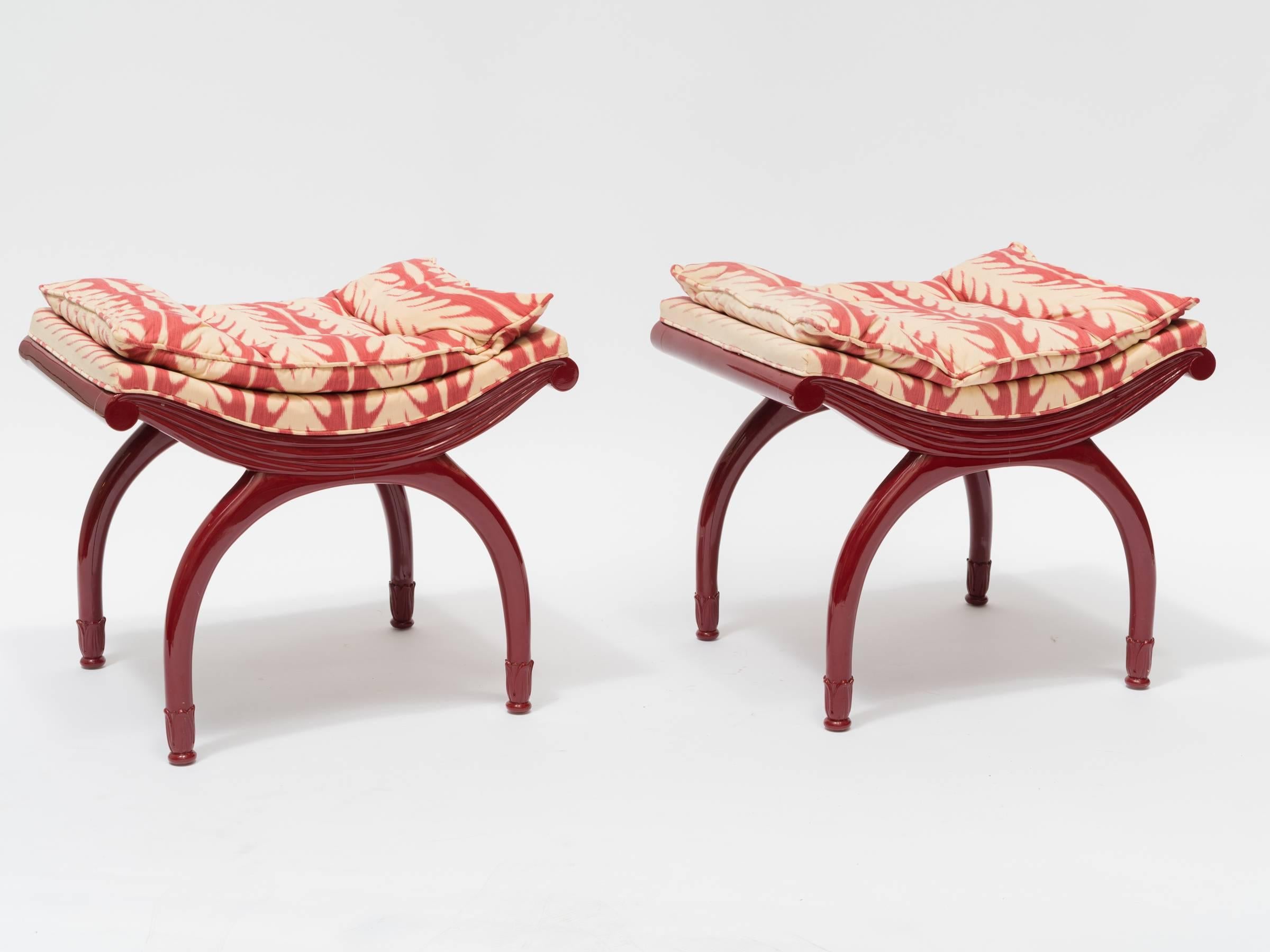 Pair Of Red 1940s Lacquered Benches 3