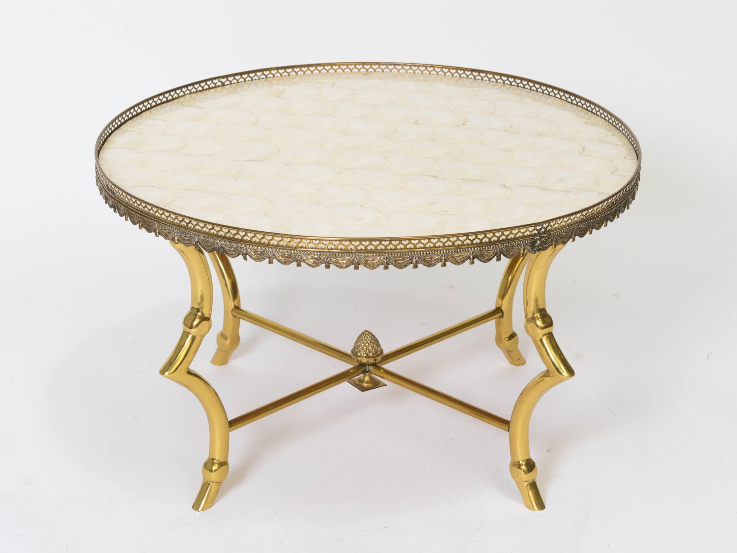 Brass Ram Hoof Table with Capiz Top In Good Condition In Tarrytown, NY