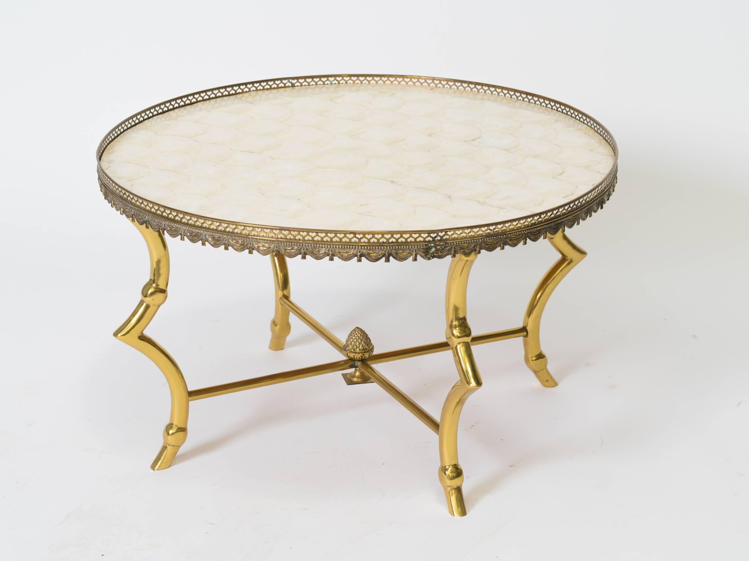 Brass Ram Hoof Table with Capiz Top 3