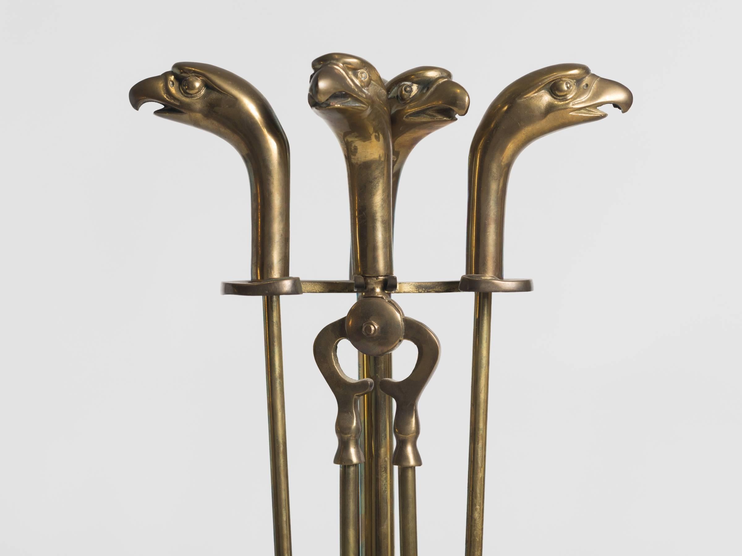 Brass Eagle Head Fireplace Tool Set 3