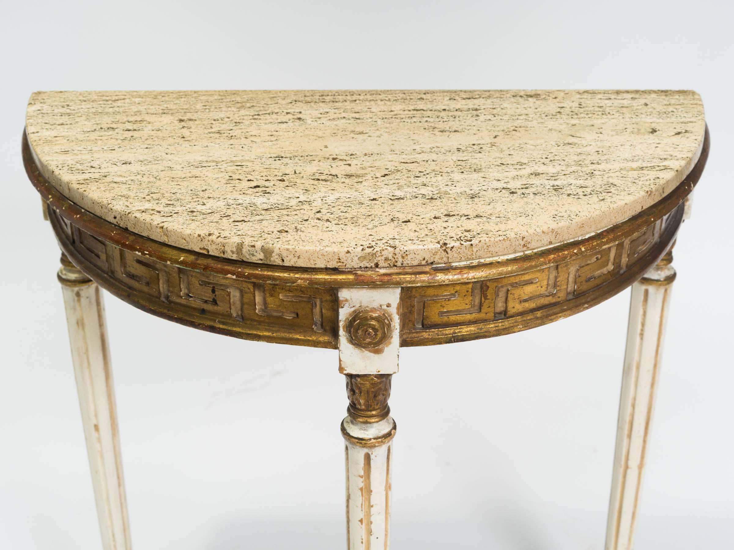 Italian Greek Key Demilune Console In Good Condition In Tarrytown, NY
