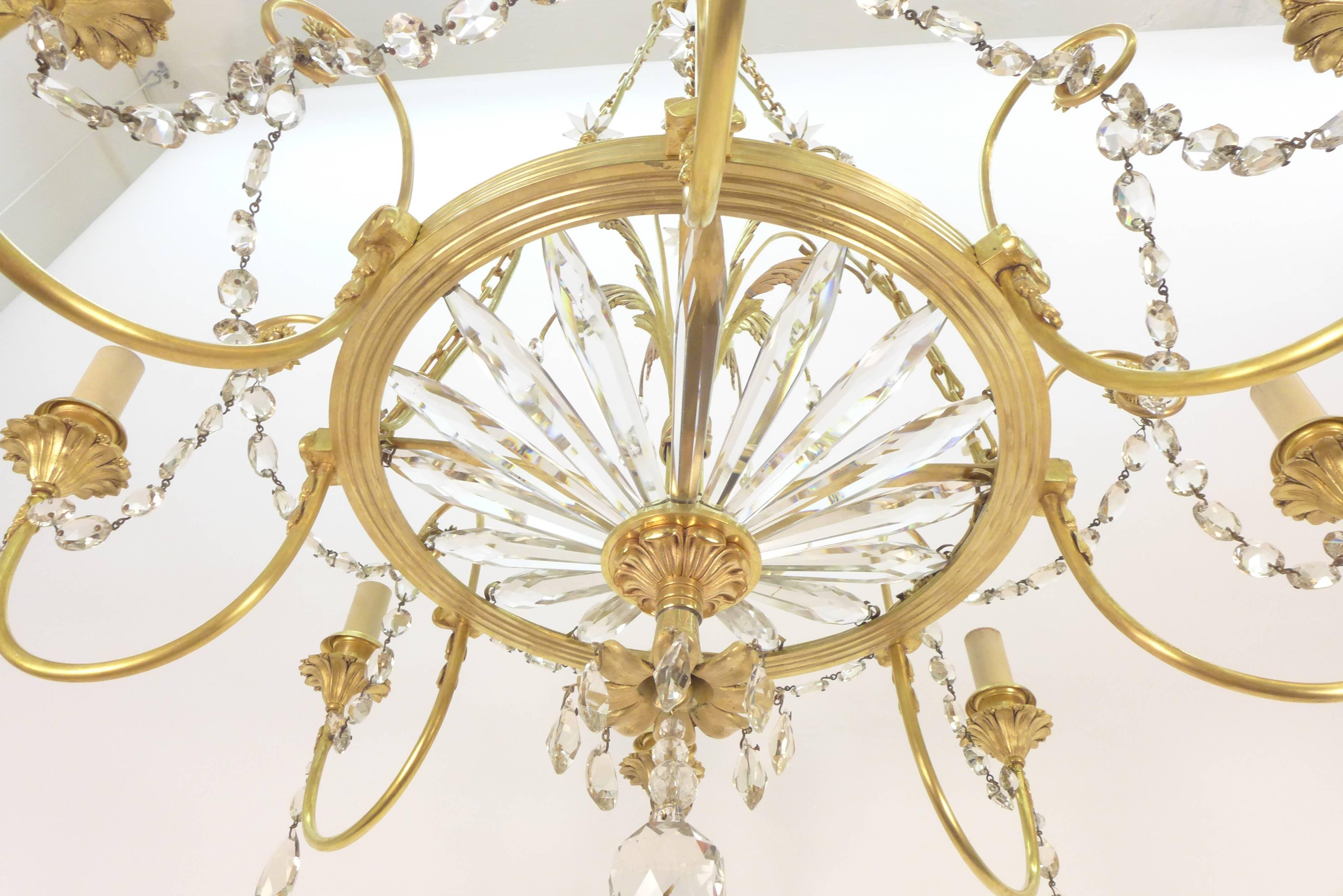 French Gilt Bronze and Glass Chandelier In Good Condition In Tarrytown, NY