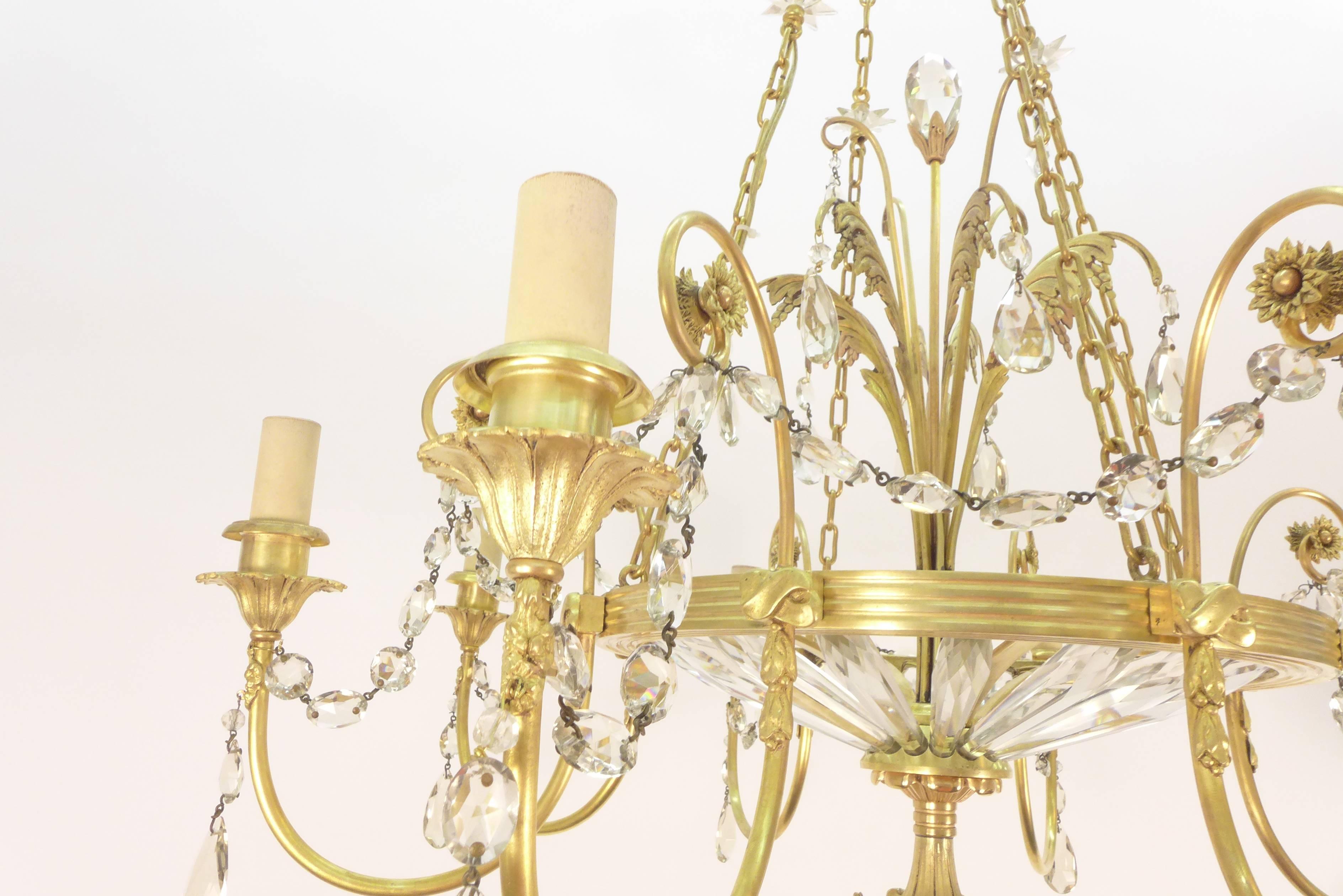 French Gilt Bronze and Glass Chandelier 2