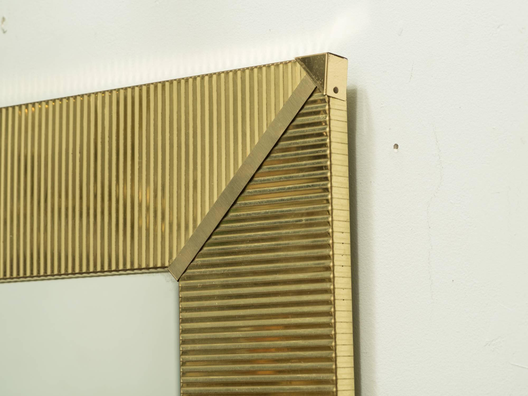 1970s Brass Ribbed Mirror In Good Condition In Tarrytown, NY