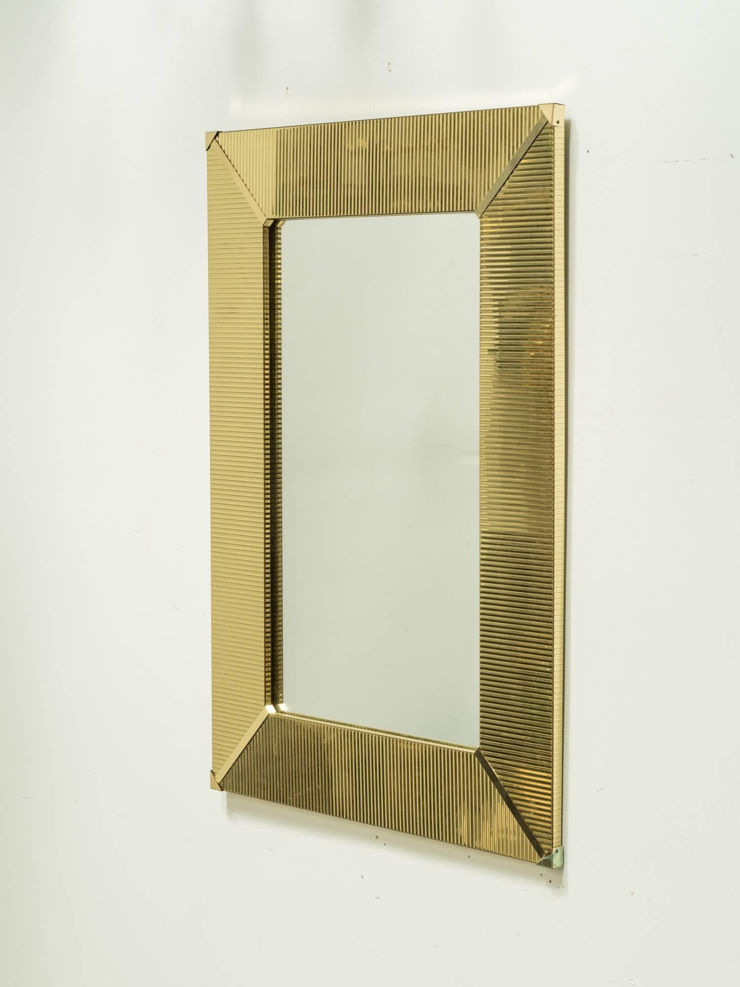 Late 20th Century 1970s Brass Ribbed Mirror