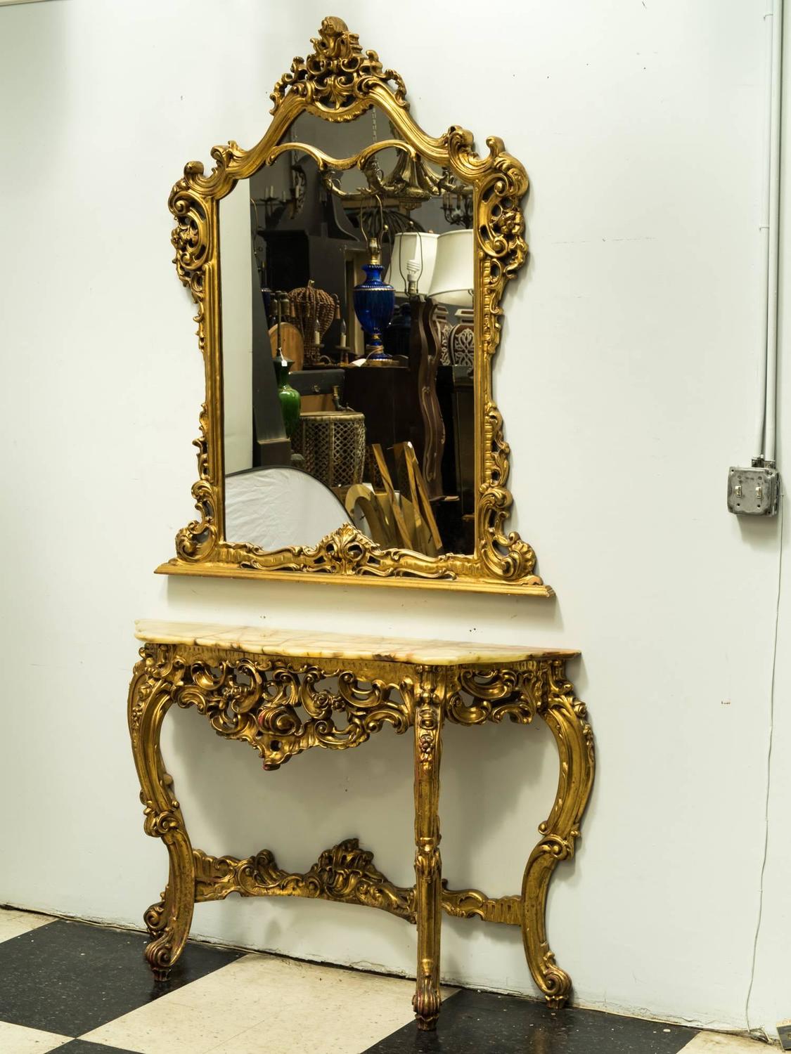 Rococo style Gilt Wood Italian Console and Mirror at 1stdibs