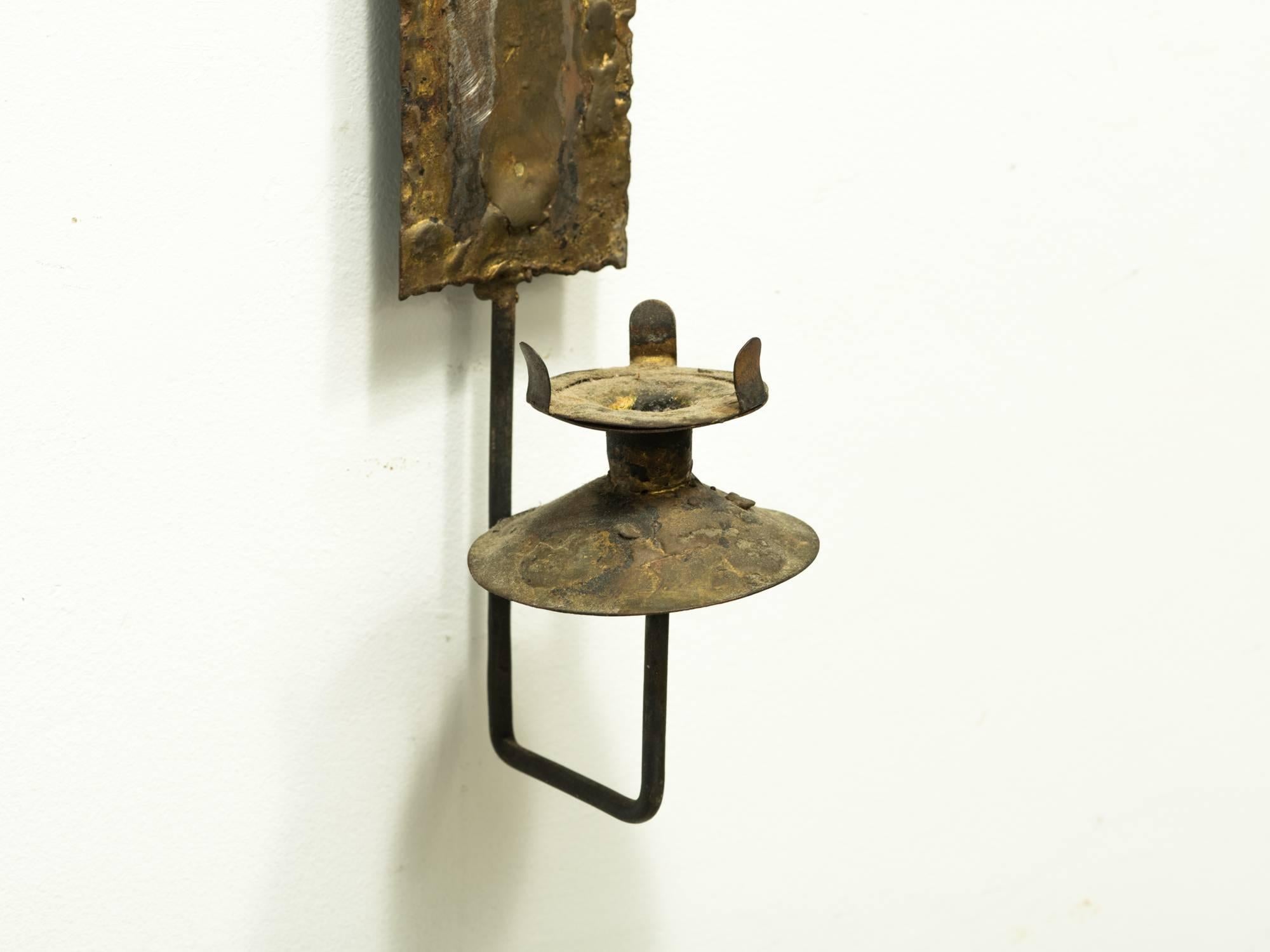 Pair of Brutalist Metal Sconces In Good Condition In Tarrytown, NY