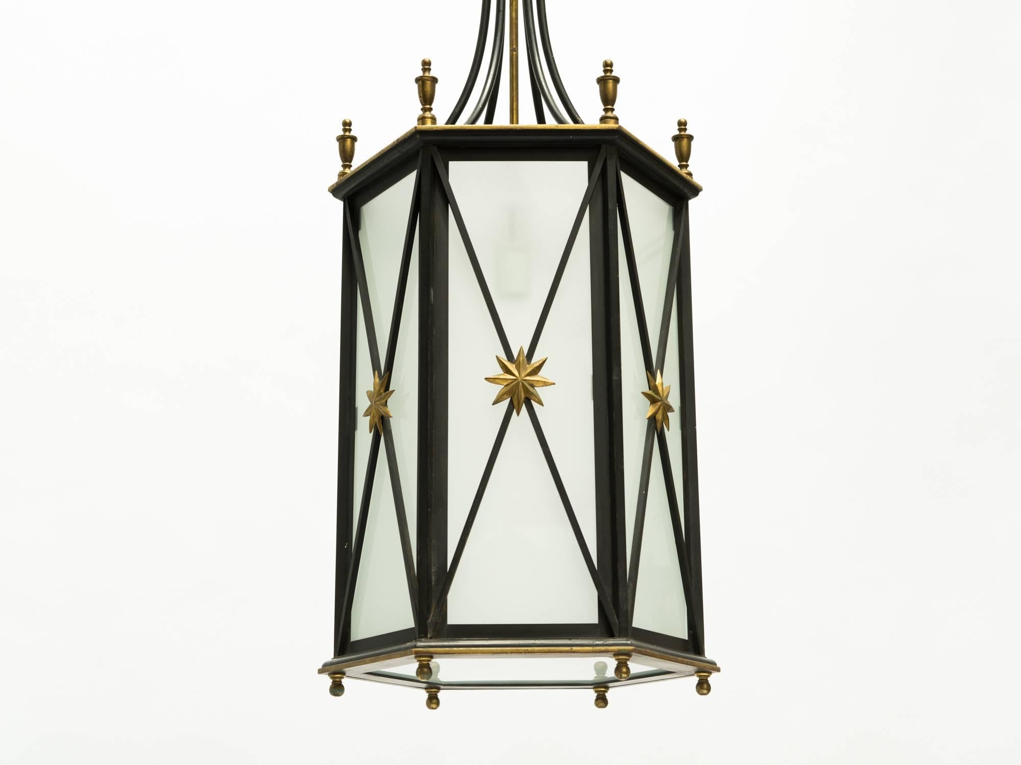 Restored classical 1920s lantern with frosted glass panels.