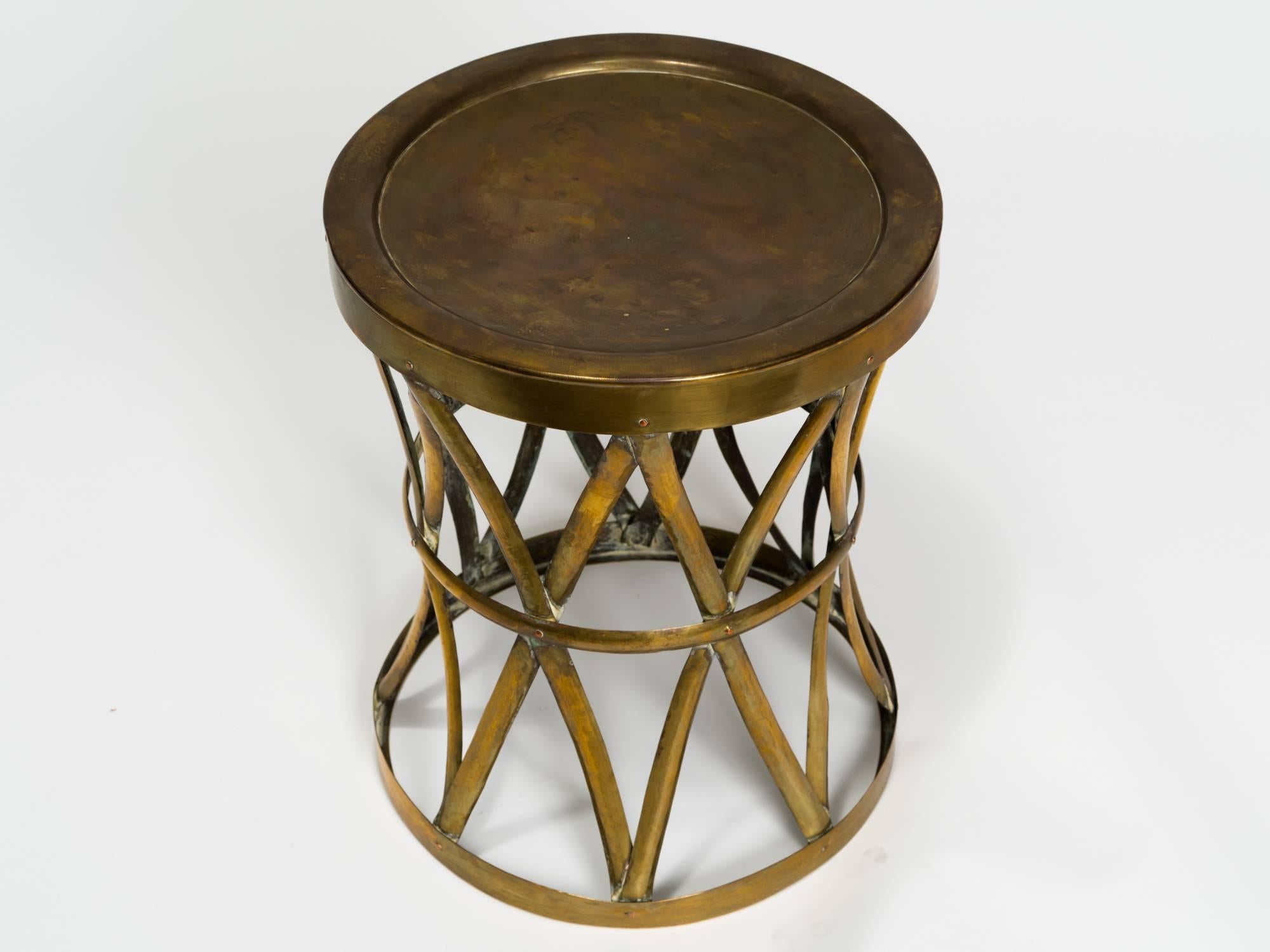 Vintage brass drum stool/table.
     