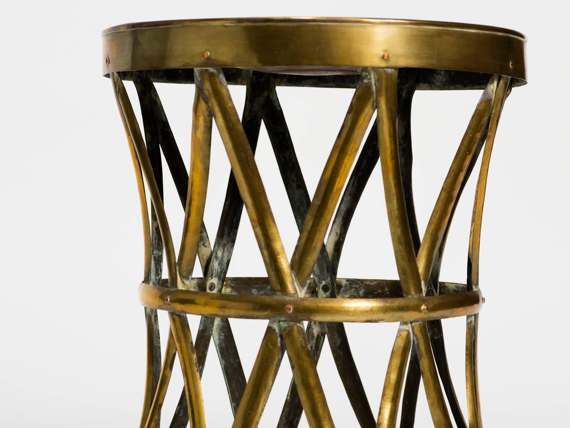 Vintage Brass Drum Stool/Table In Good Condition In Tarrytown, NY