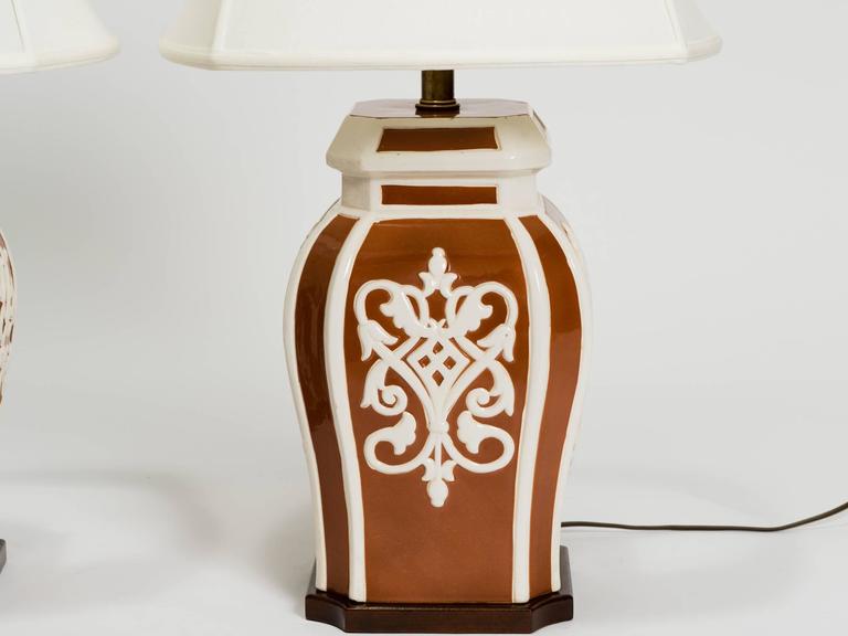 Stylish pair of ceramic ginger jar lamps by Frederick Cooper.