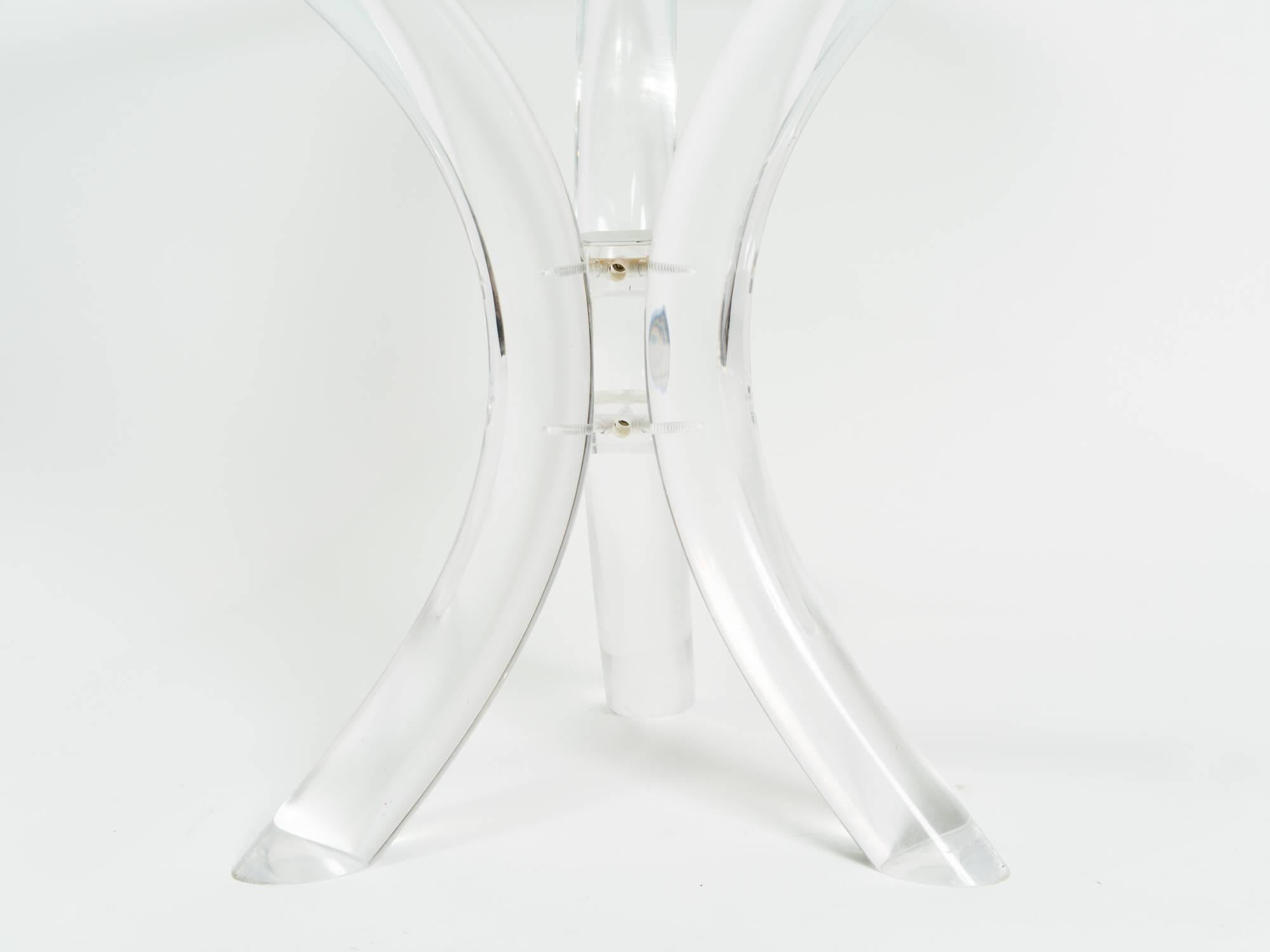 Sabre Bent Lucite Table with Glass Top For Sale 1