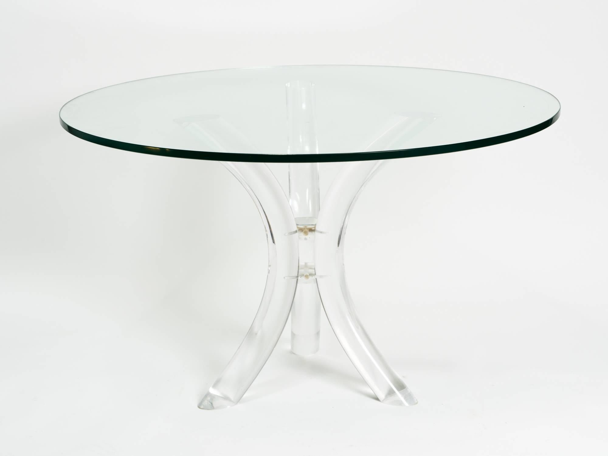 Sabre Bent Lucite Table with Glass Top For Sale 2