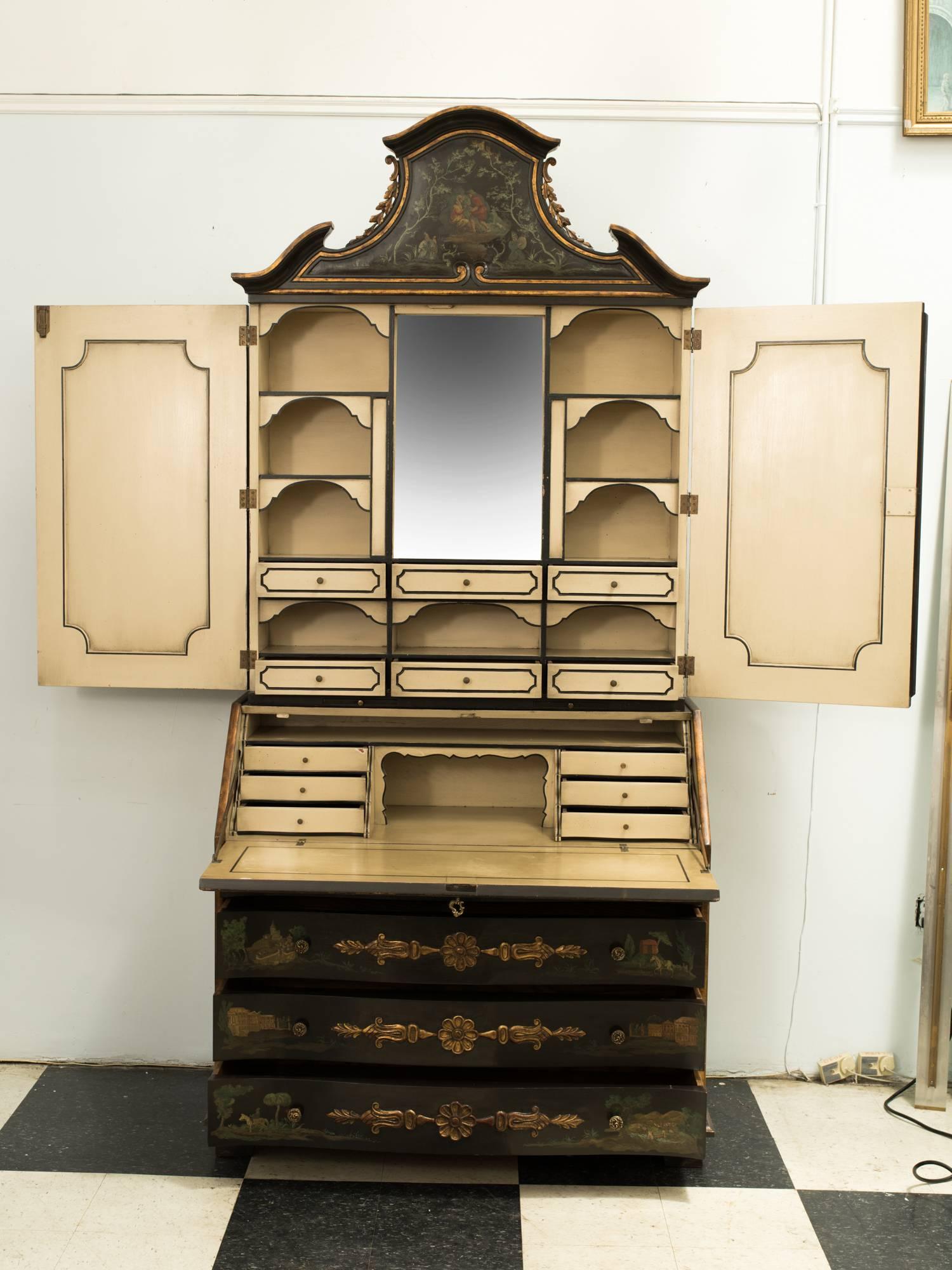 Chinoiserie Hand-Painted English Secretary In Good Condition In Tarrytown, NY