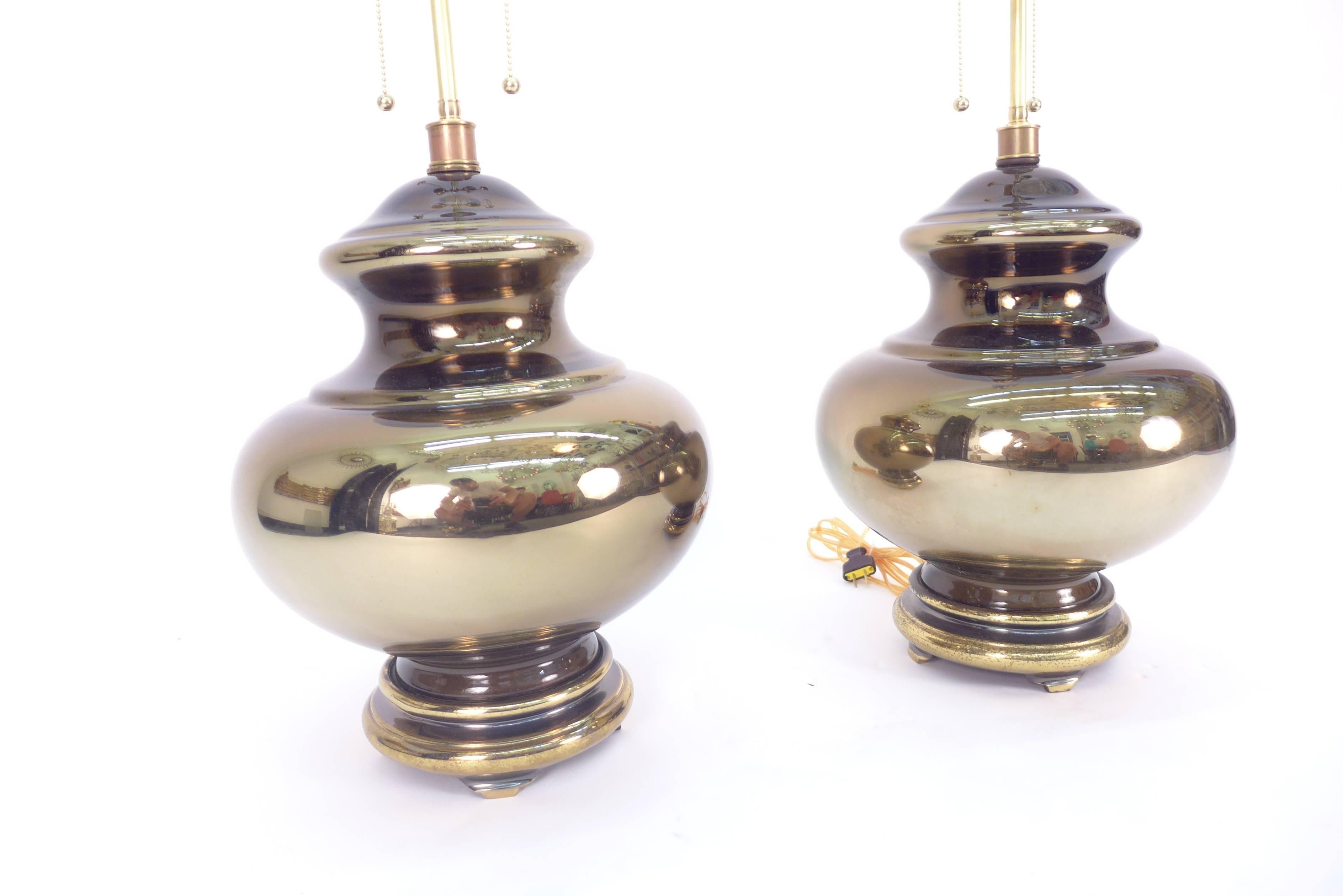 Pair of Large Amber Mercury Glass Lamps In Good Condition For Sale In Tarrytown, NY