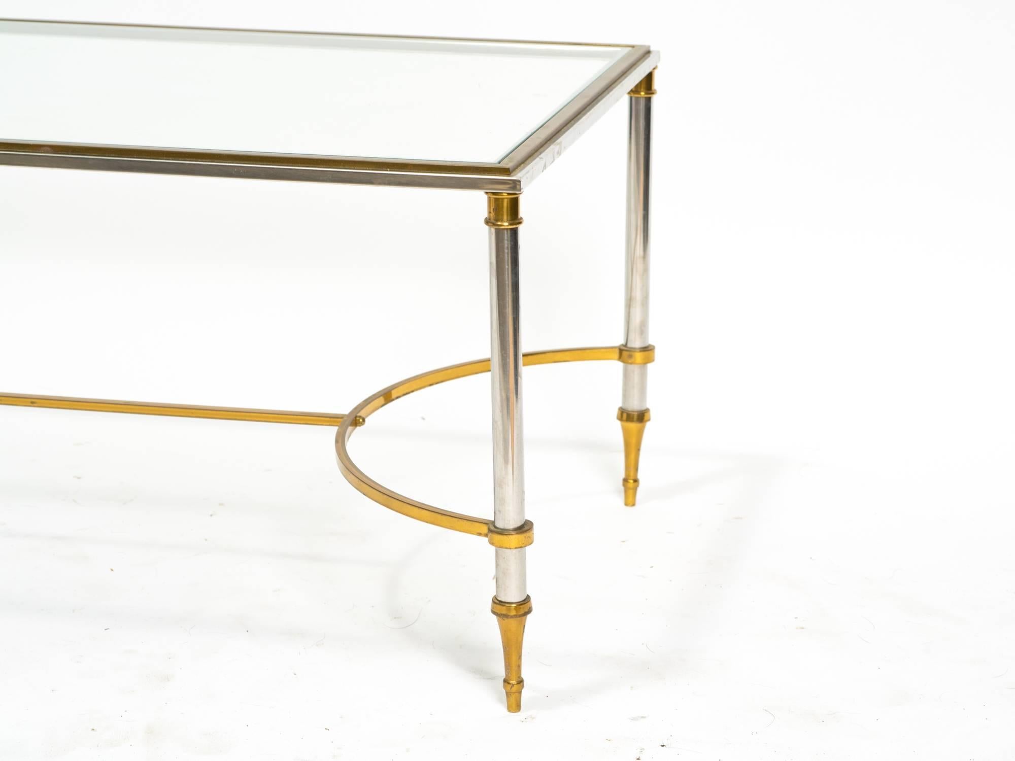 Maison Jansen Style Steel and Brass Coffee Table In Good Condition In Tarrytown, NY