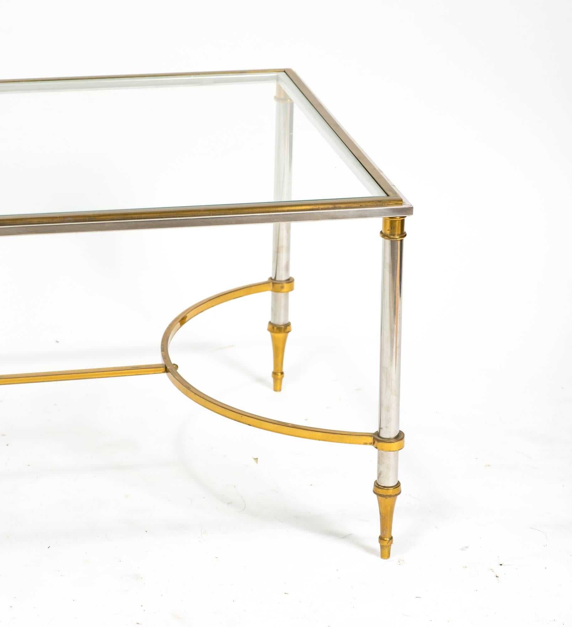 Elegant Italian steel and brass coffee table.
