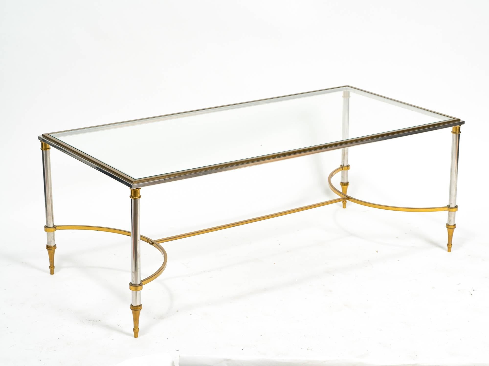 Late 20th Century Maison Jansen Style Steel and Brass Coffee Table