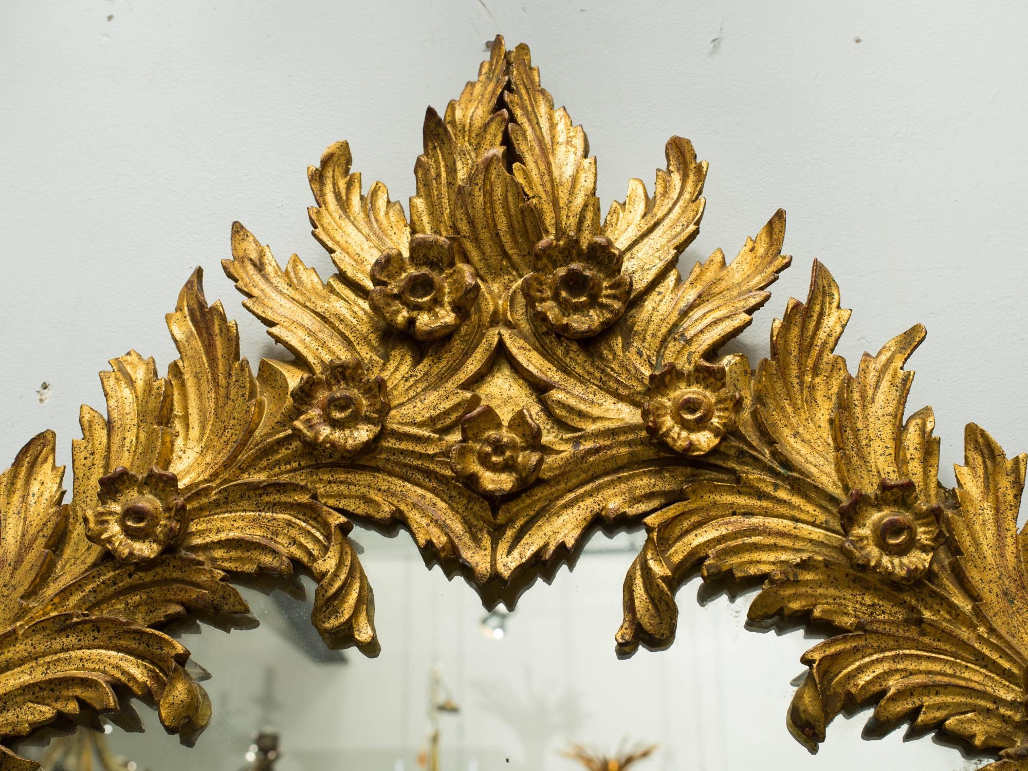 1960s Italian Carved Wood Floral Gilt Mirror 2