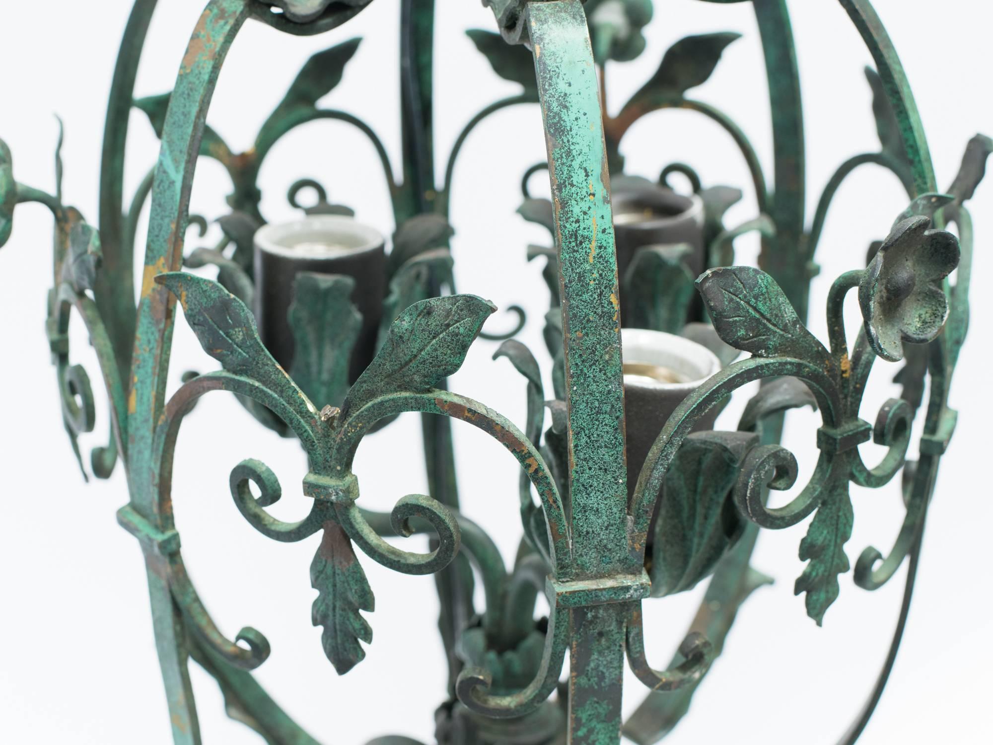 1920's Bronze  Floral Lantern With Patinated Finish 2