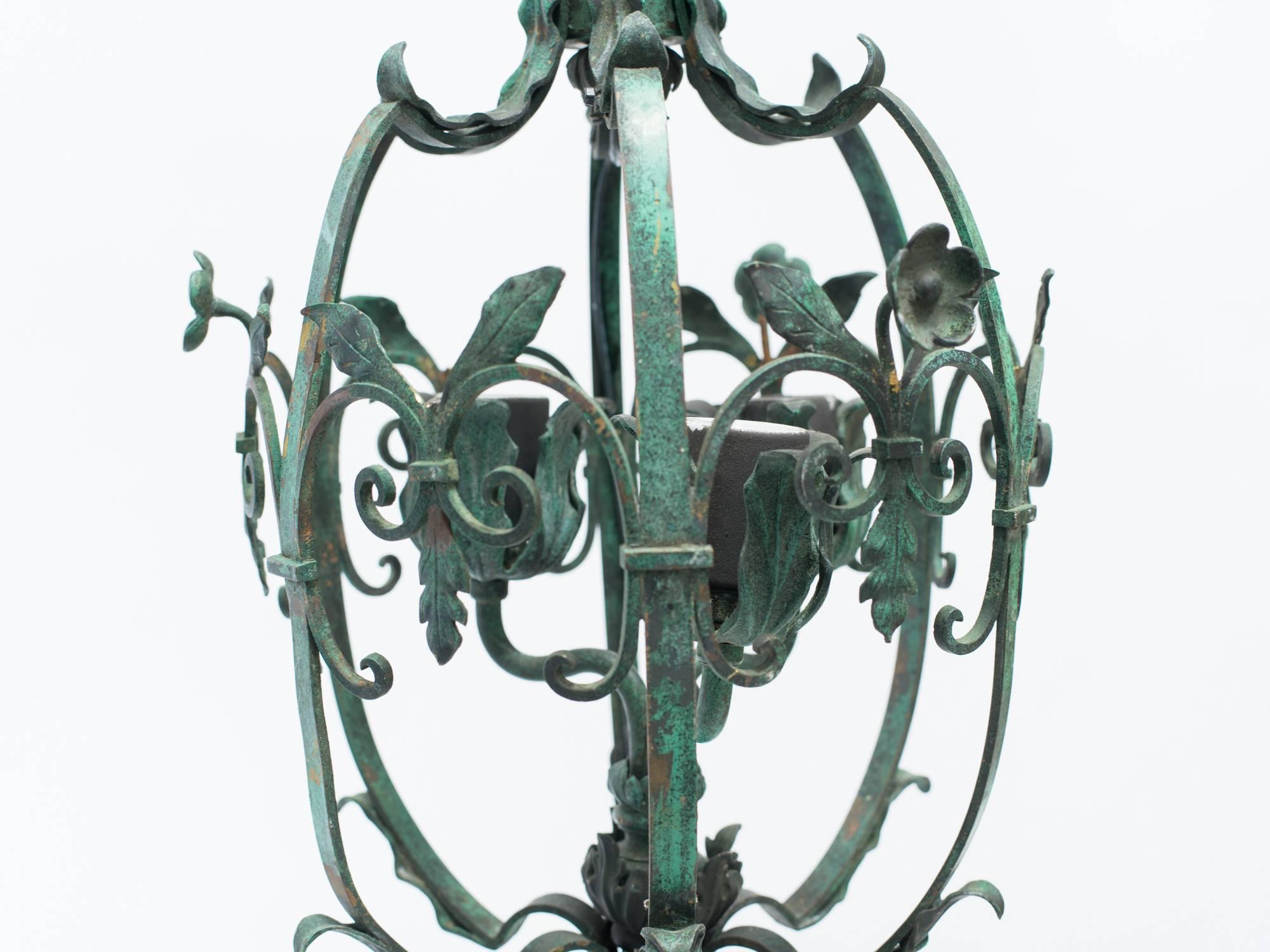 Early 20th Century 1920's Bronze  Floral Lantern With Patinated Finish