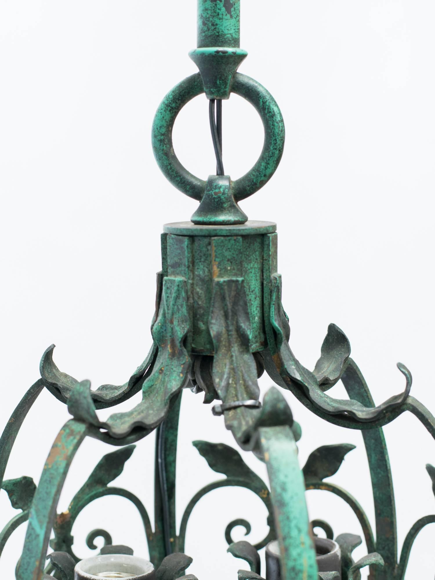 1920's Bronze  Floral Lantern With Patinated Finish 1