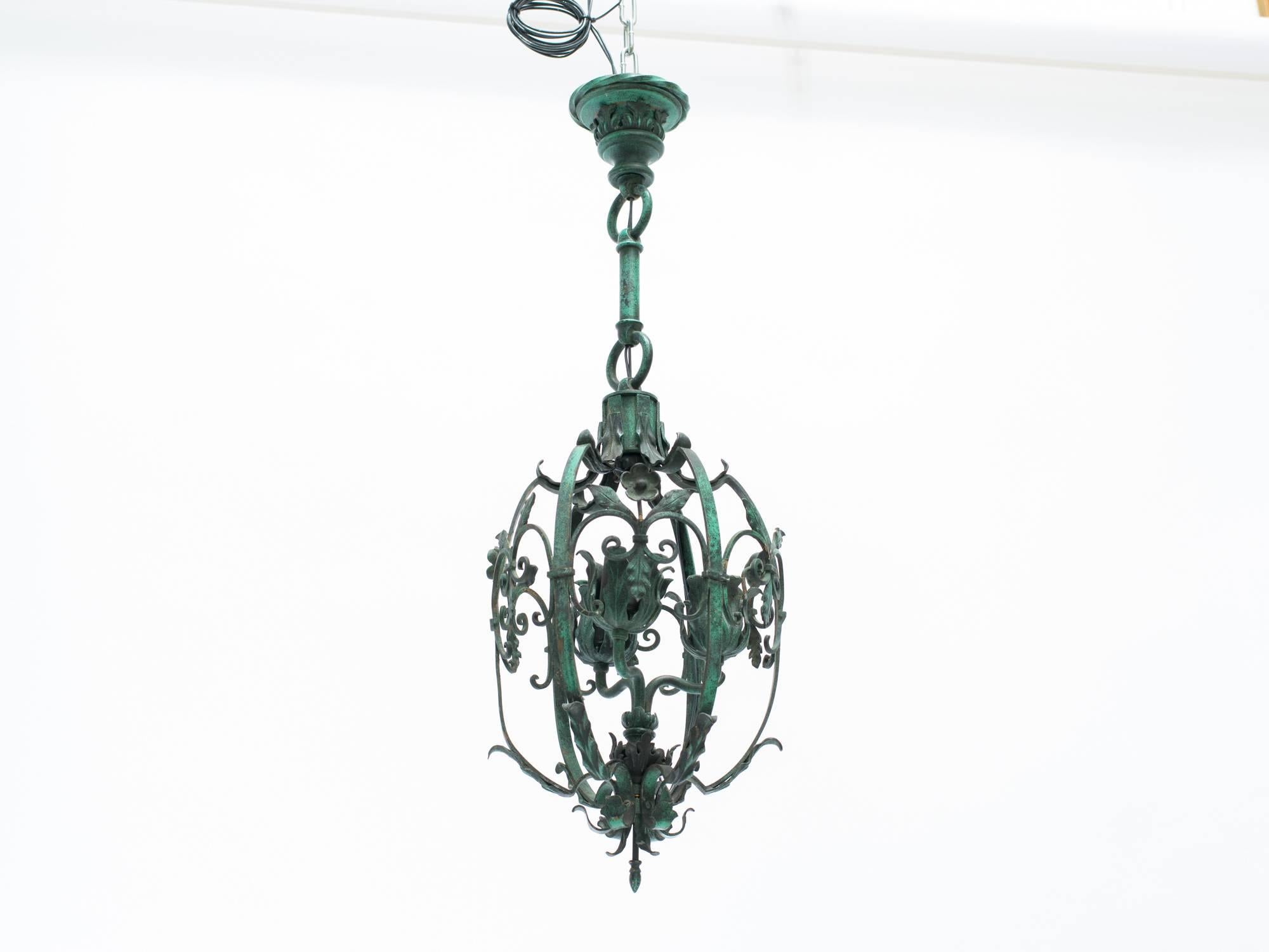 1920's Bronze  Floral Lantern With Patinated Finish 3