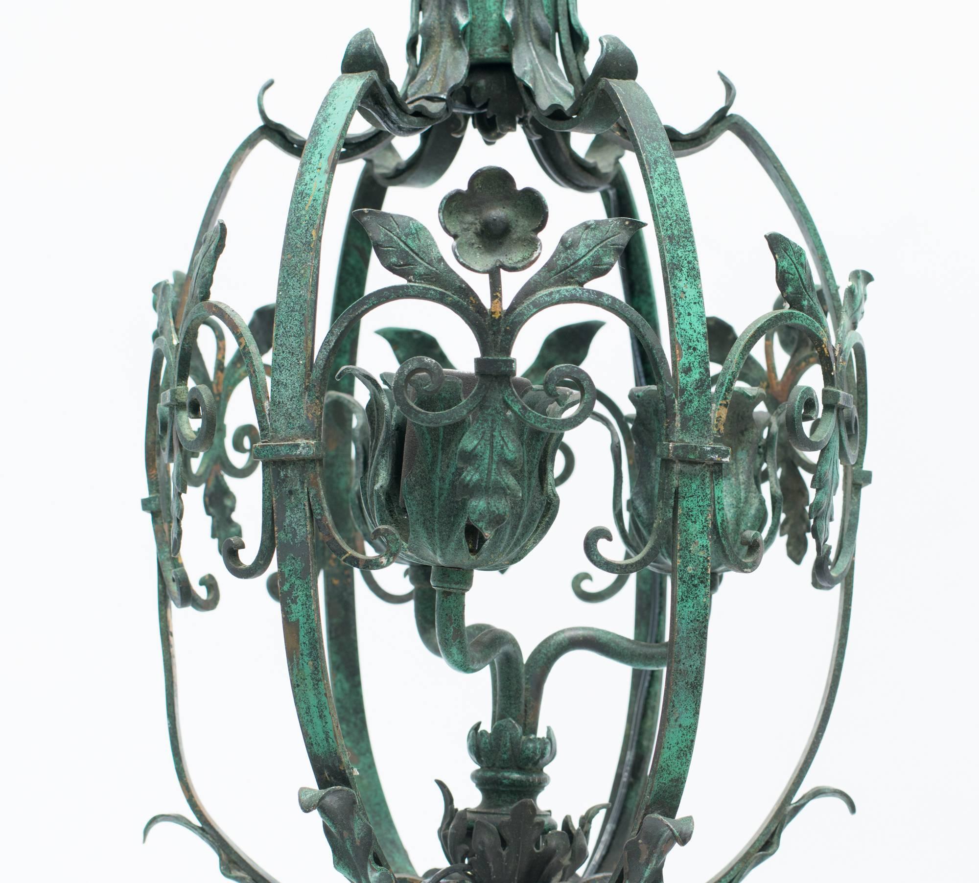1920's Bronze  Floral Lantern With Patinated Finish 4