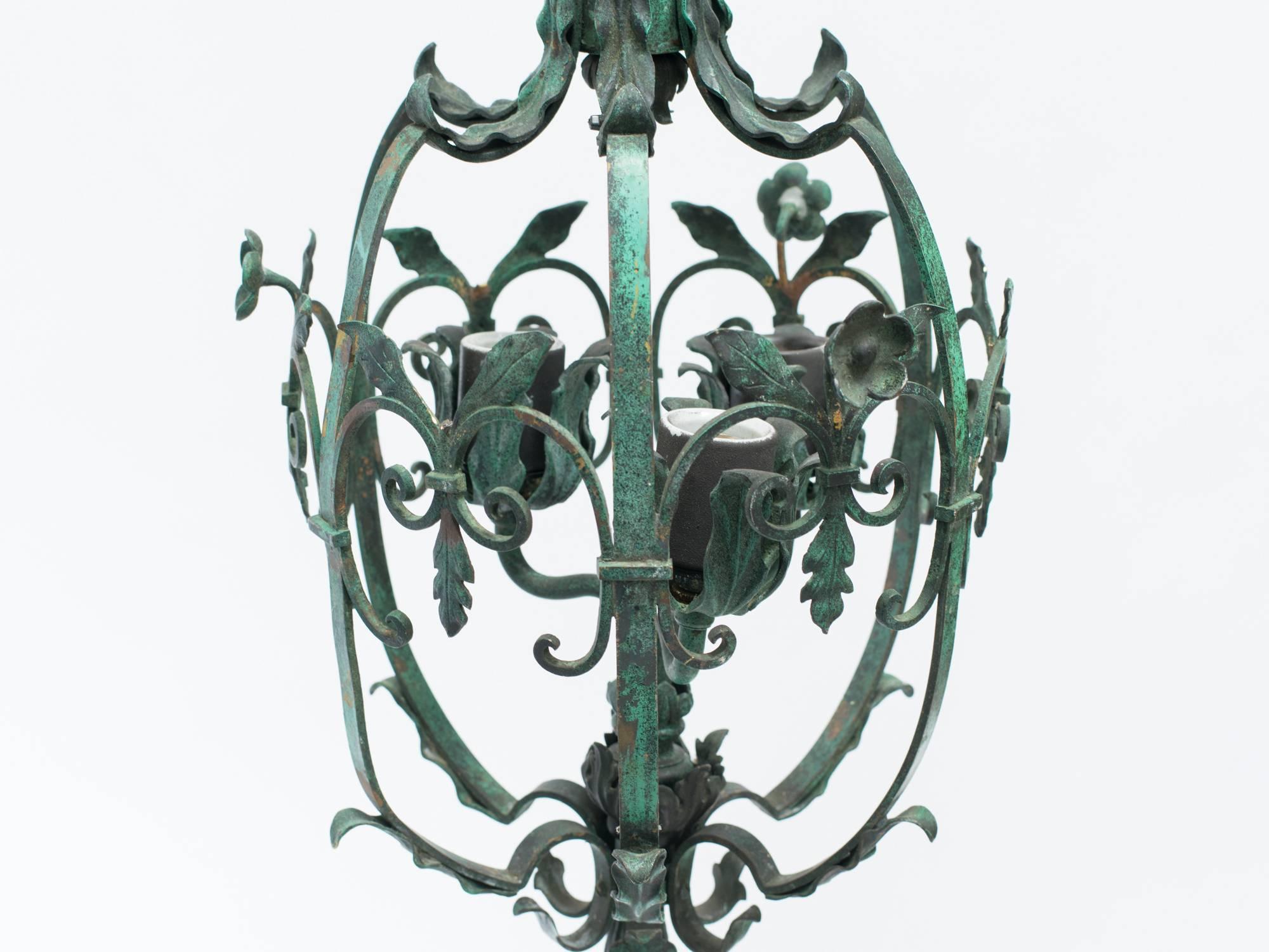 1920's Bronze  Floral Lantern With Patinated Finish 5