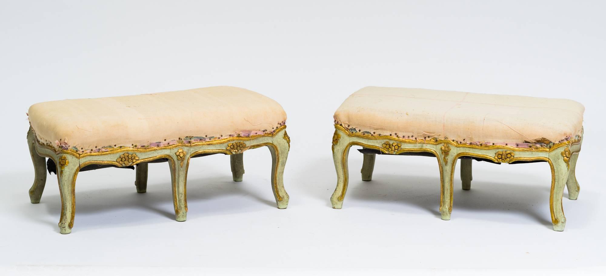 Turn of the century painted wood gilt footstools.