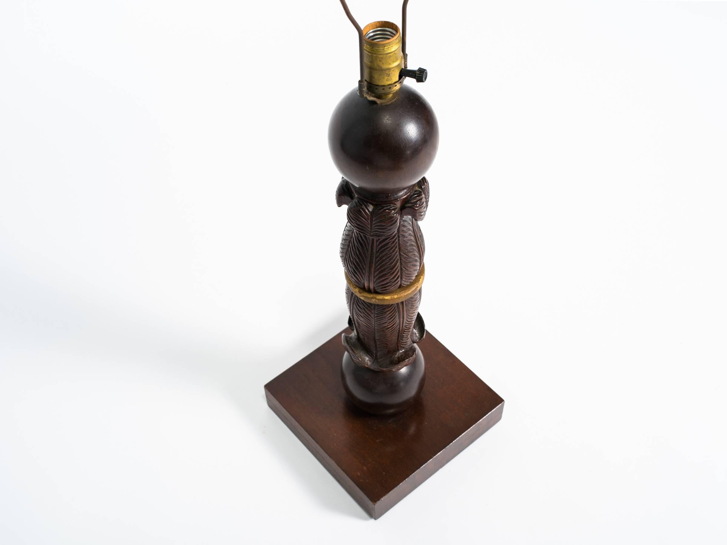 Mid-20th Century 1940s Carved Wood Lamp For Sale