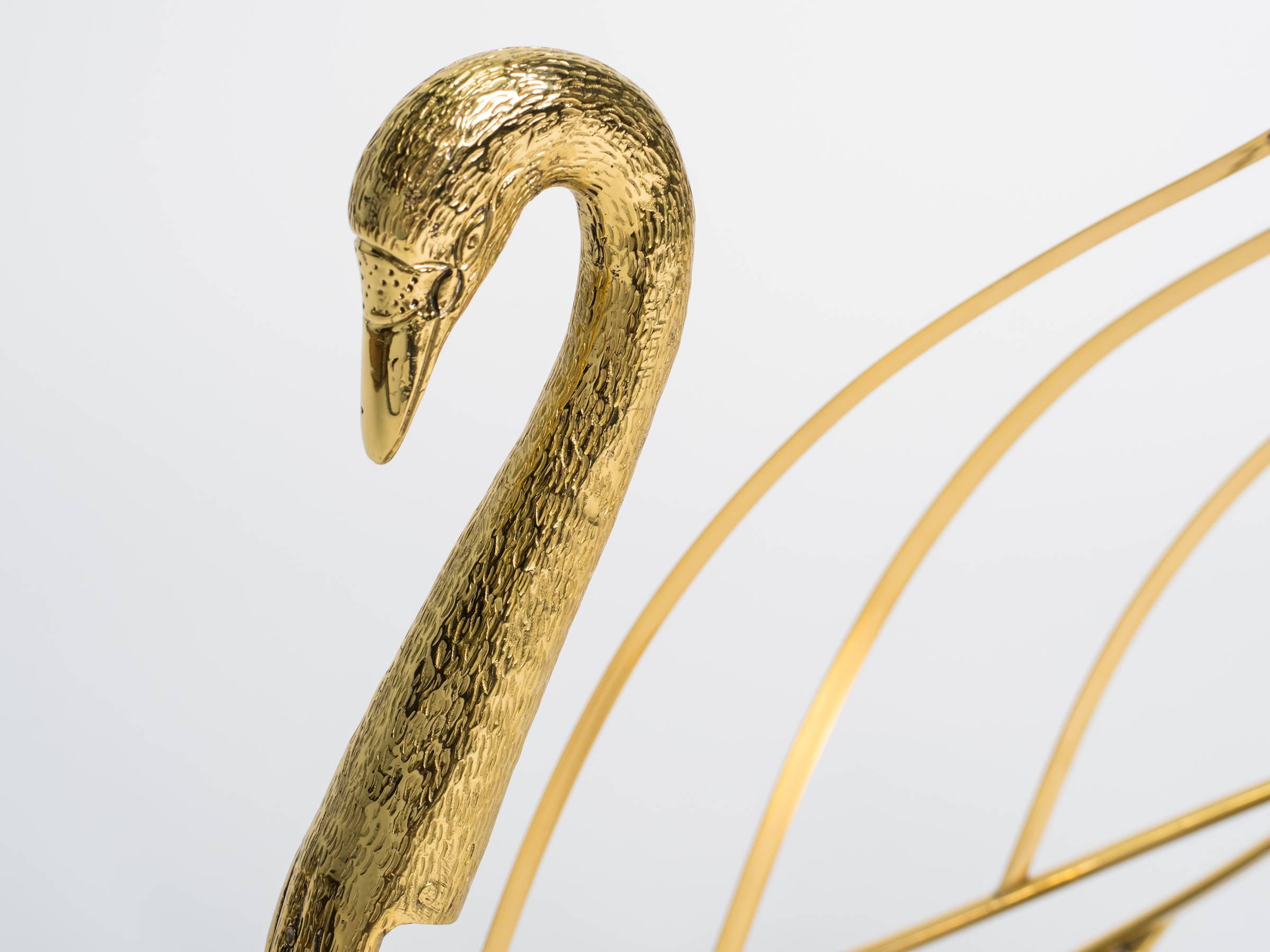 Italian Polished Brass Swan Magazine Rack