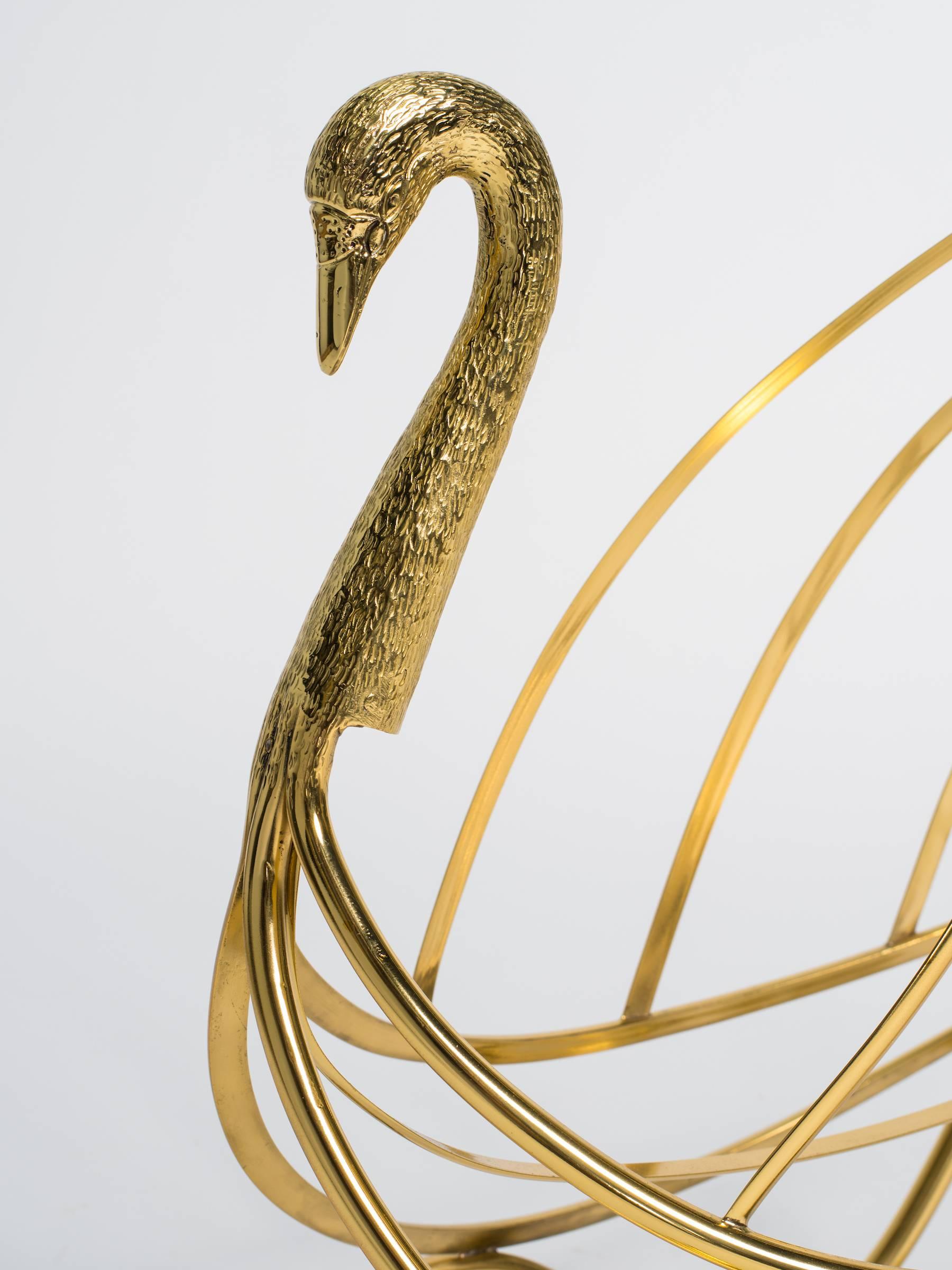 Polished Brass Swan Magazine Rack 2