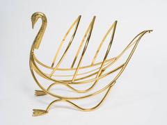 Polished Brass Swan Magazine Rack