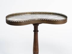 Pair of French Kidney-Shaped Marble-Top Side Tables with Brass Gallery