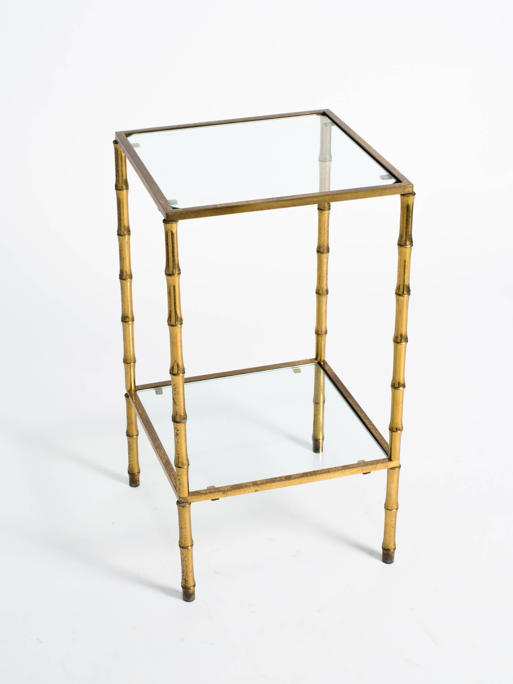 1950s Brass Faux Bamboo Two-Tier Side Table In Good Condition In Tarrytown, NY