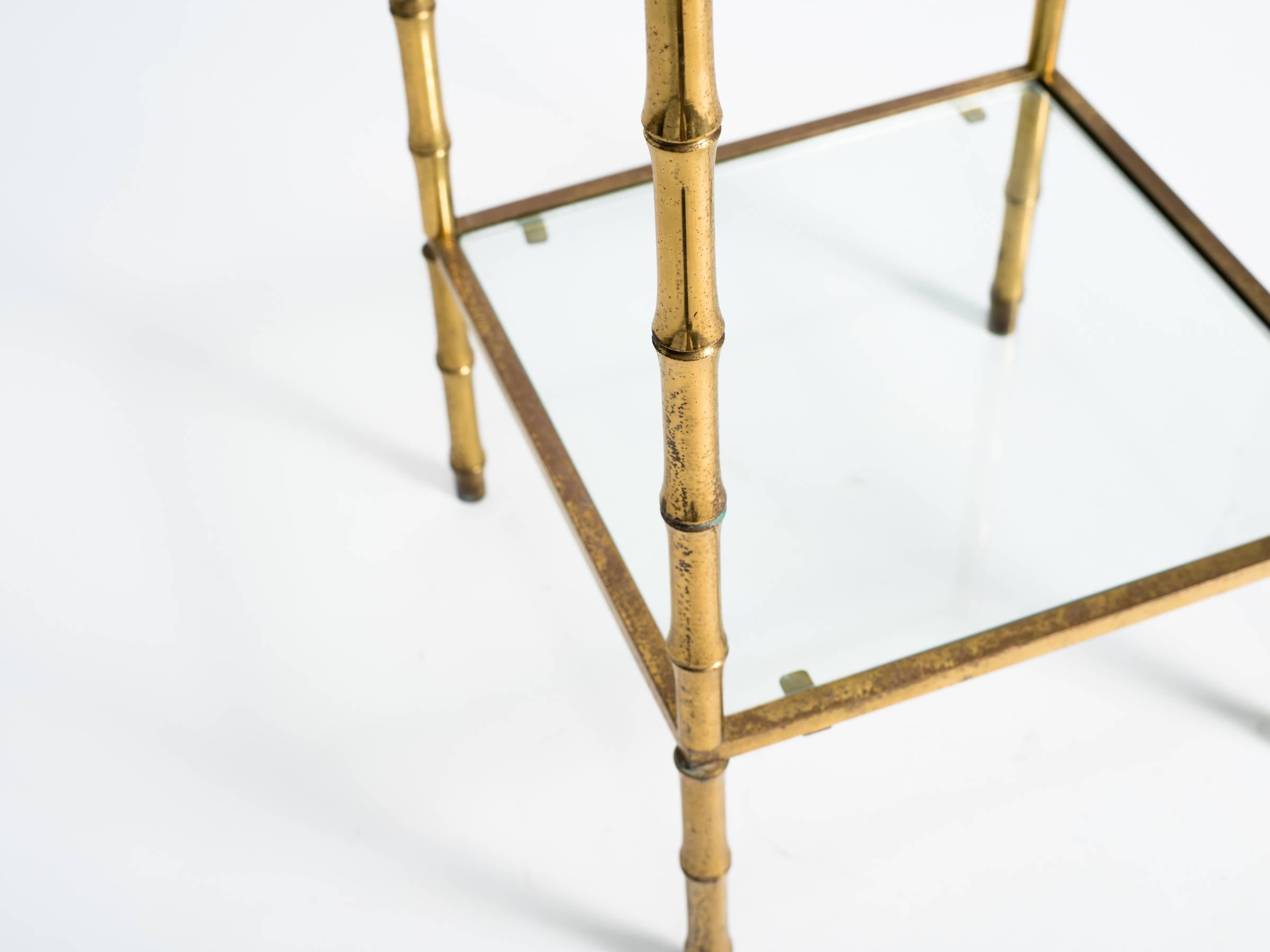 Mid-20th Century 1950s Brass Faux Bamboo Two-Tier Side Table
