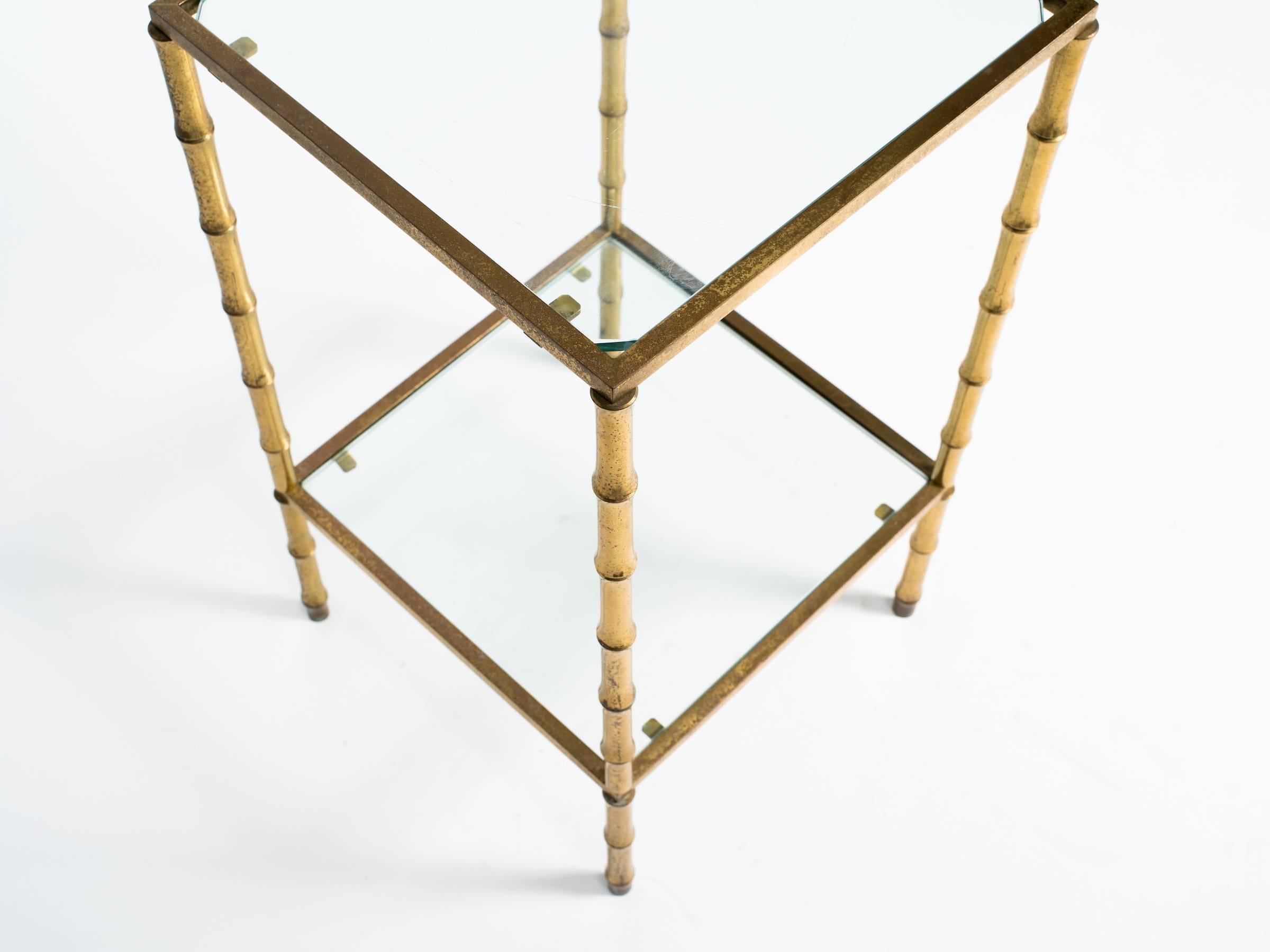 1950s Brass Faux Bamboo Two-Tier Side Table 1