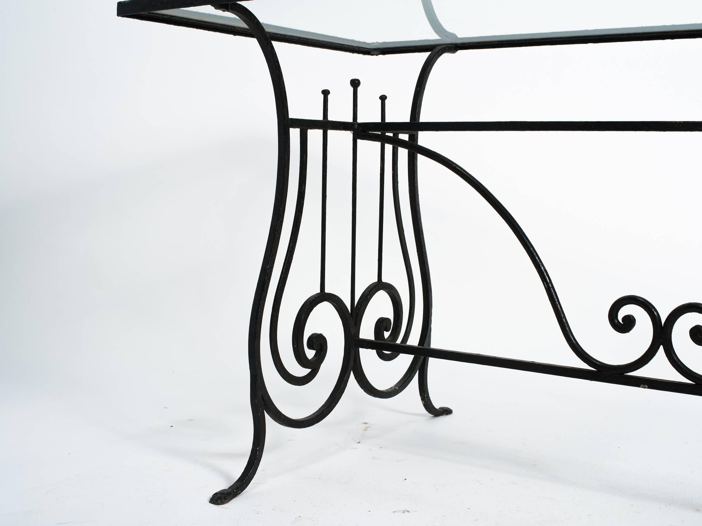 Mid-20th Century Iron Lyre Garden Table For Sale