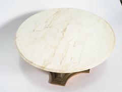 Carved Wood and Gilt Capital Round Marble-Top Table