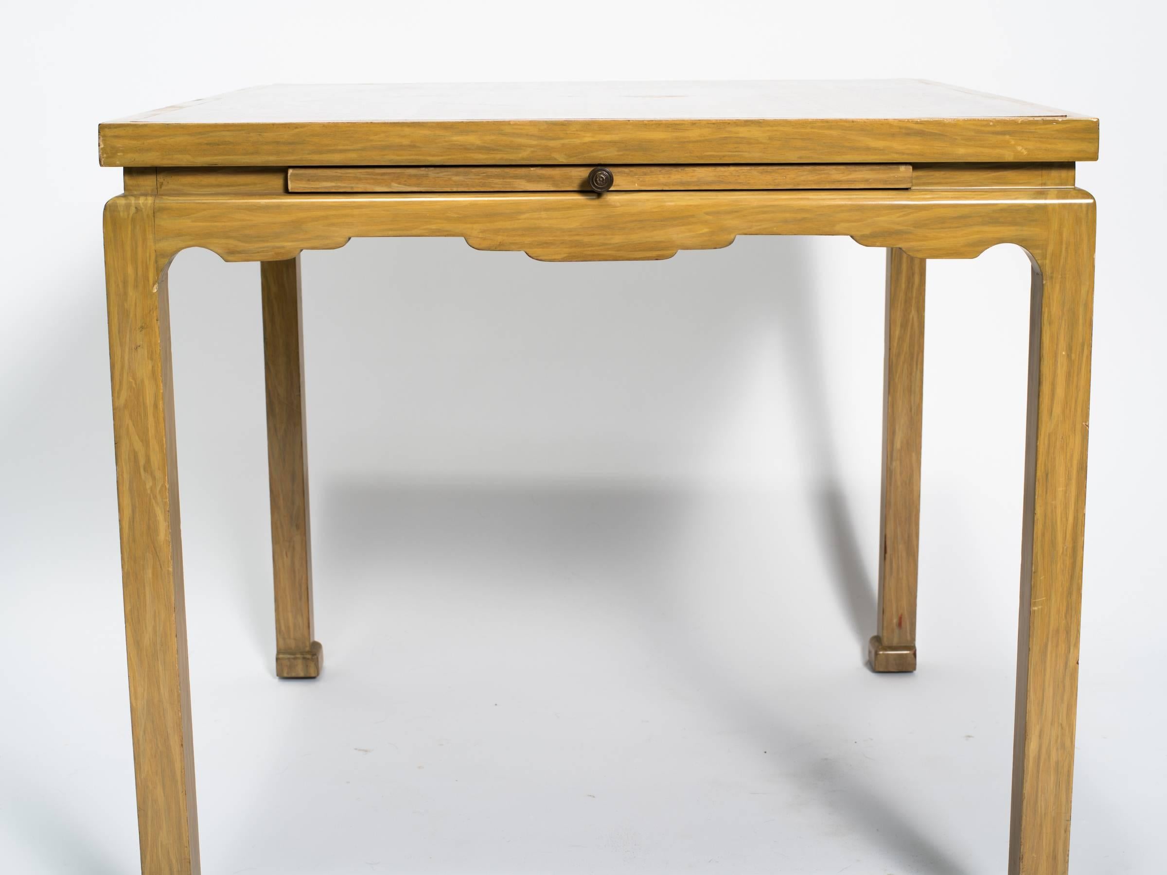 1950s Asian style wood card table with laminate top.