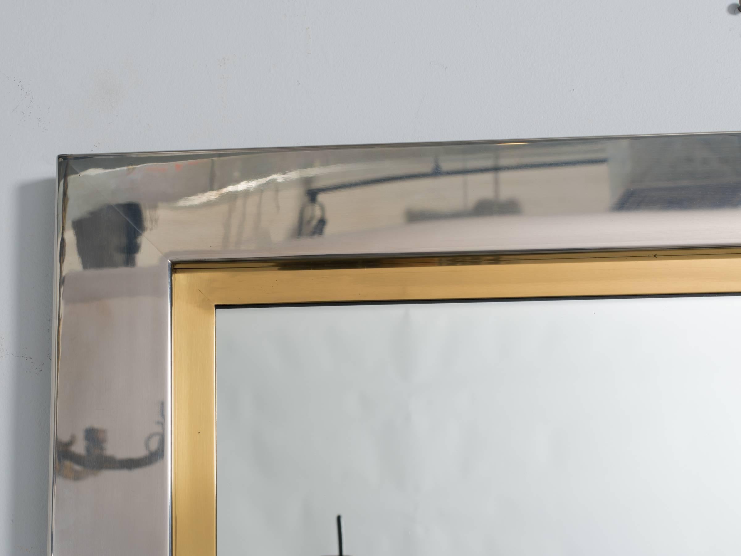 1970s Chrome and Brass Wall Mirror In Good Condition In Tarrytown, NY